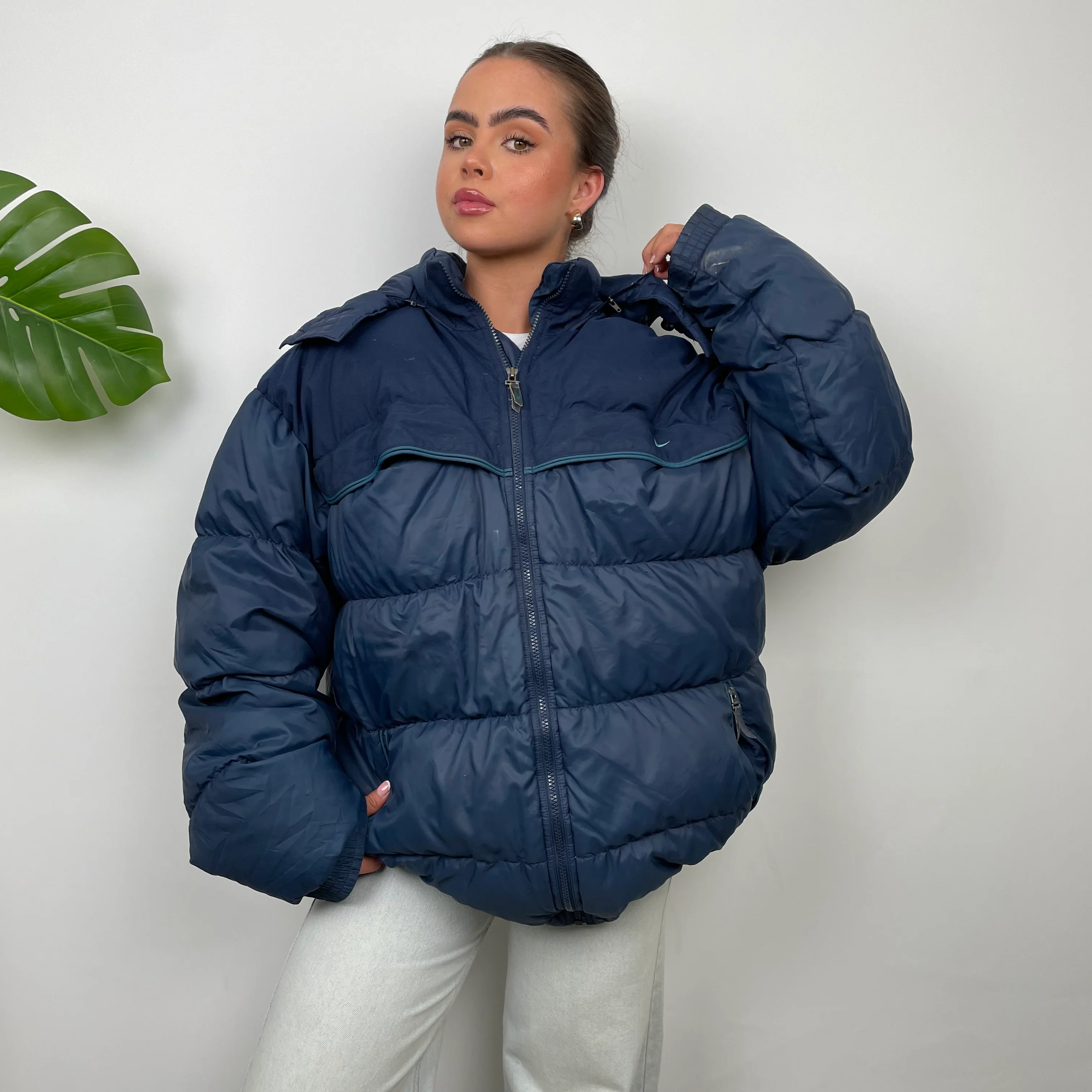 Nike RARE Navy Embroidered Swoosh Puffer Jacket (XL) - Image 2
