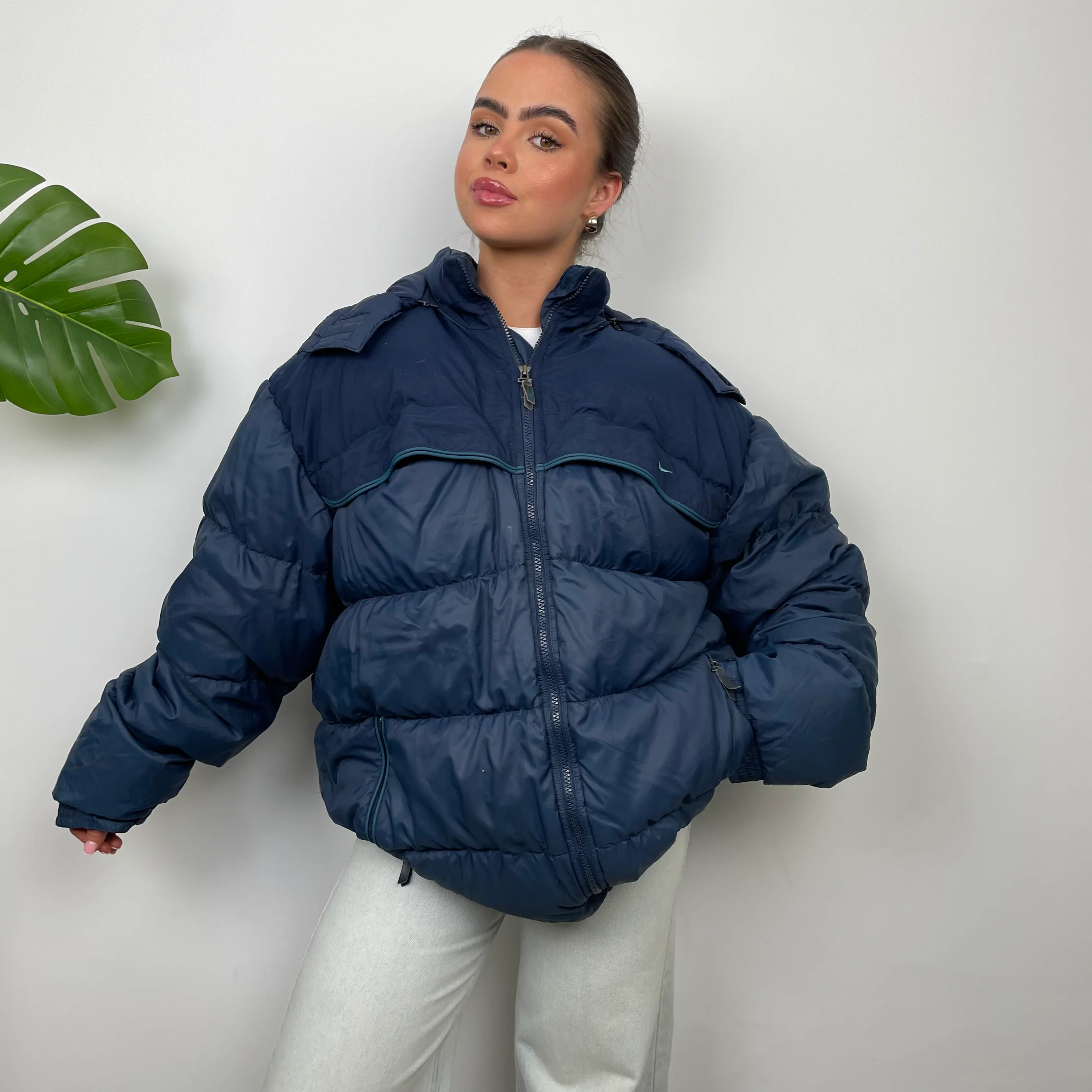 Nike RARE Navy Embroidered Swoosh Puffer Jacket (XL) - Image 3