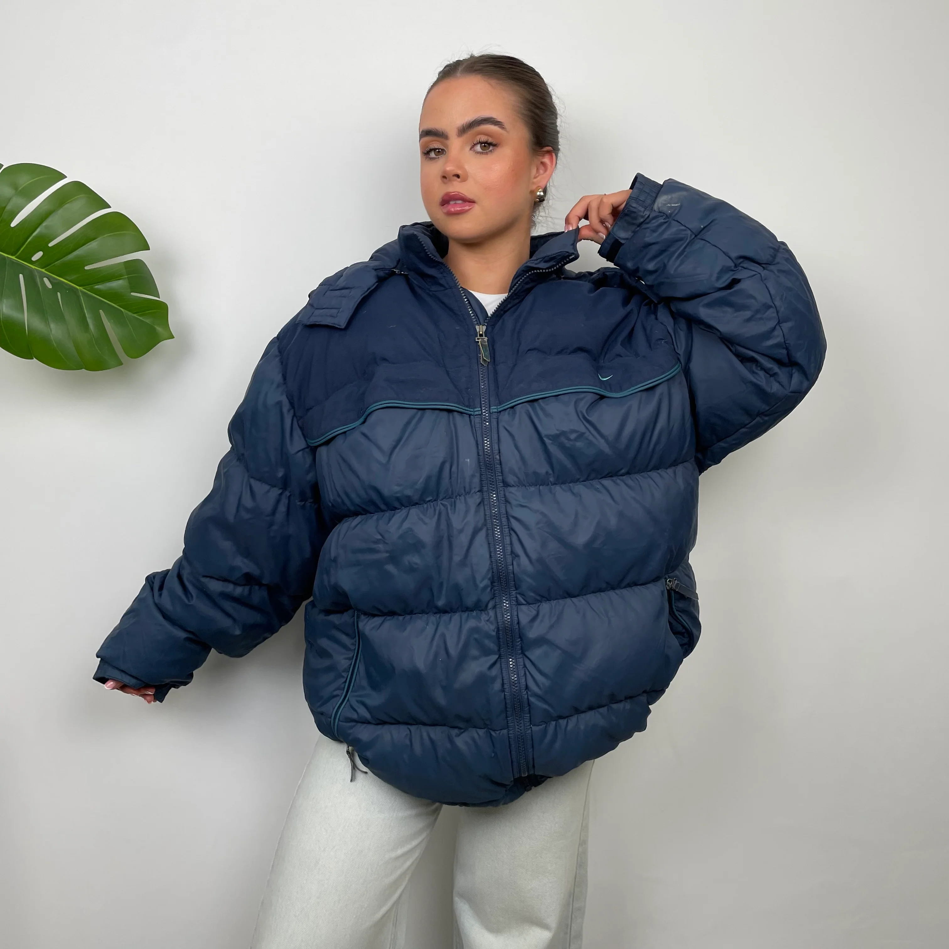 Nike RARE Navy Embroidered Swoosh Puffer Jacket (XL) - Image 4