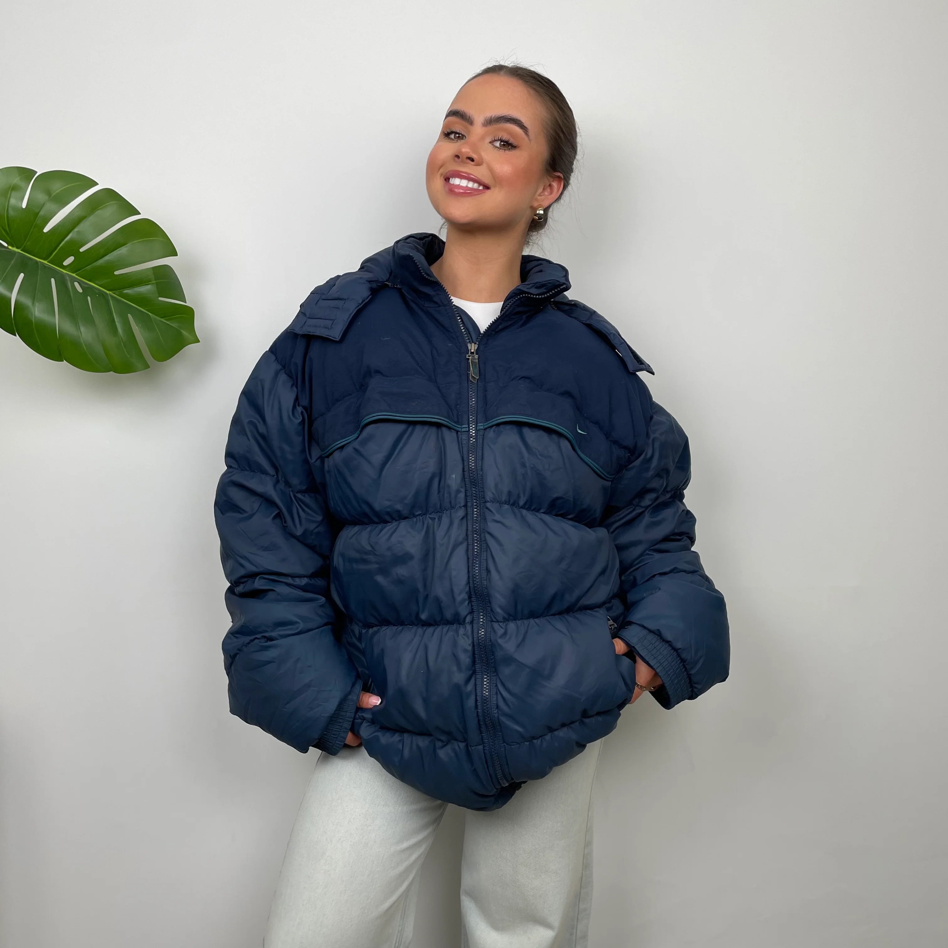 Nike RARE Navy Embroidered Swoosh Puffer Jacket (XL) - Image 5