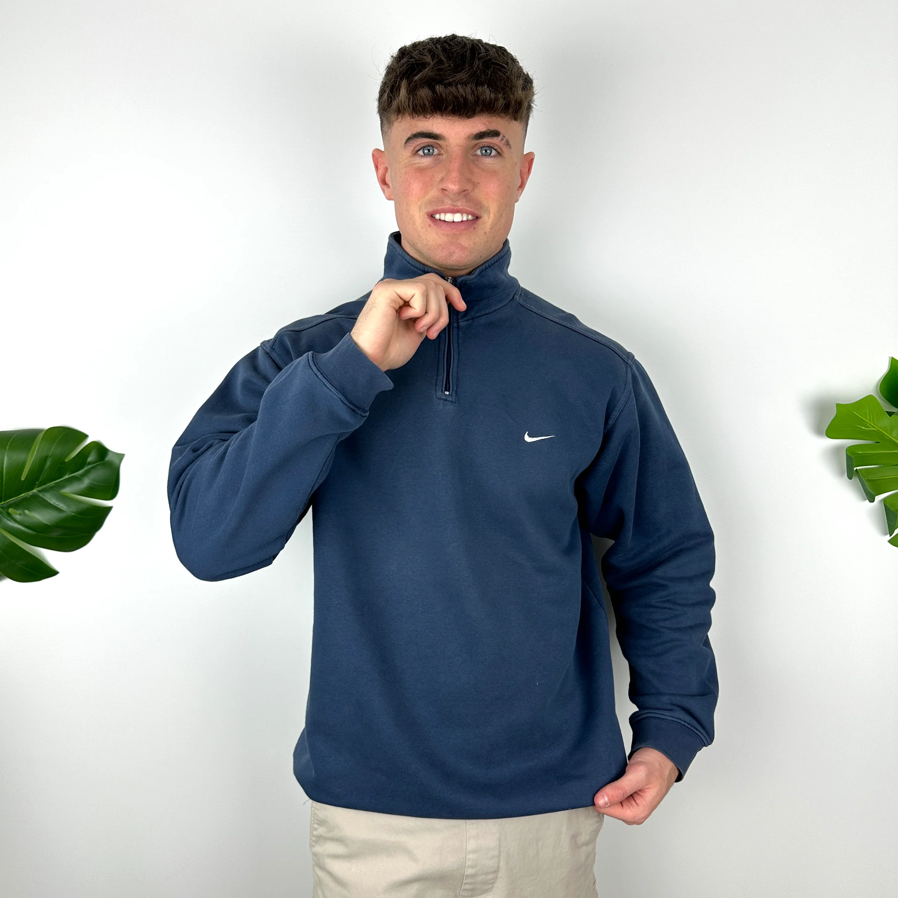 Nike Navy Embroidered Swoosh Quarter Zip (M) - Image 3