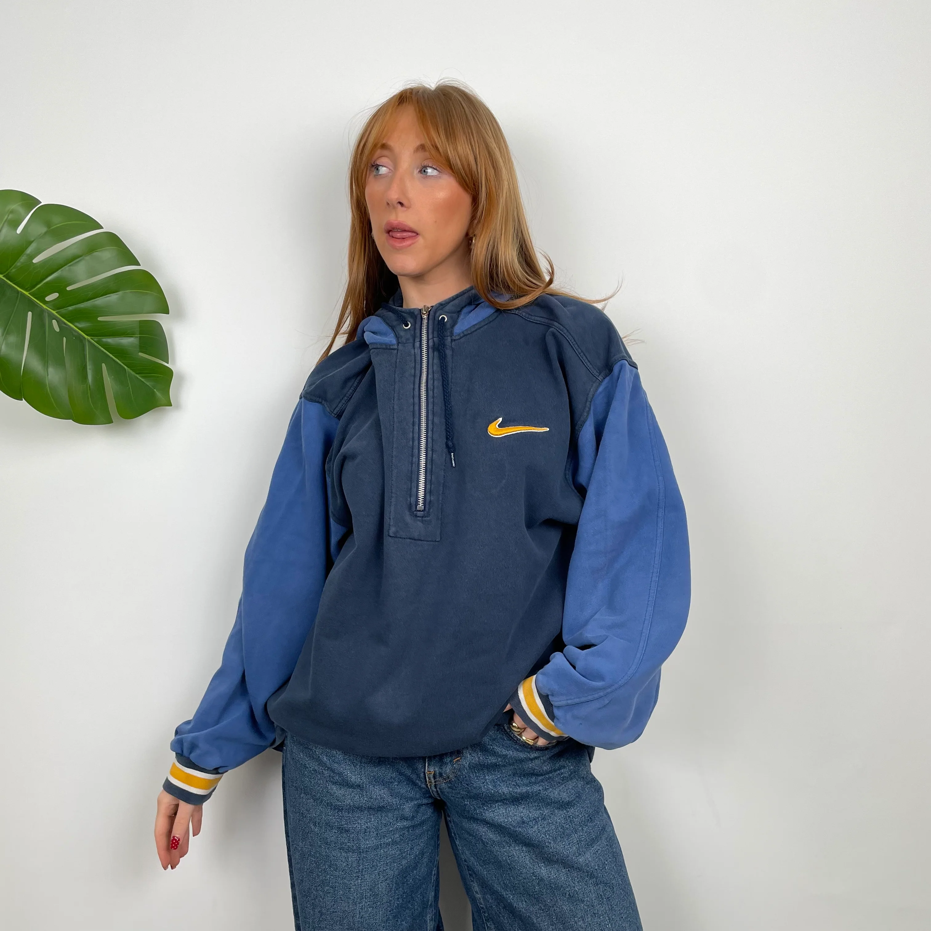 Nike RARE Navy Embroidered Swoosh Quarter Zip (M) - Image 2