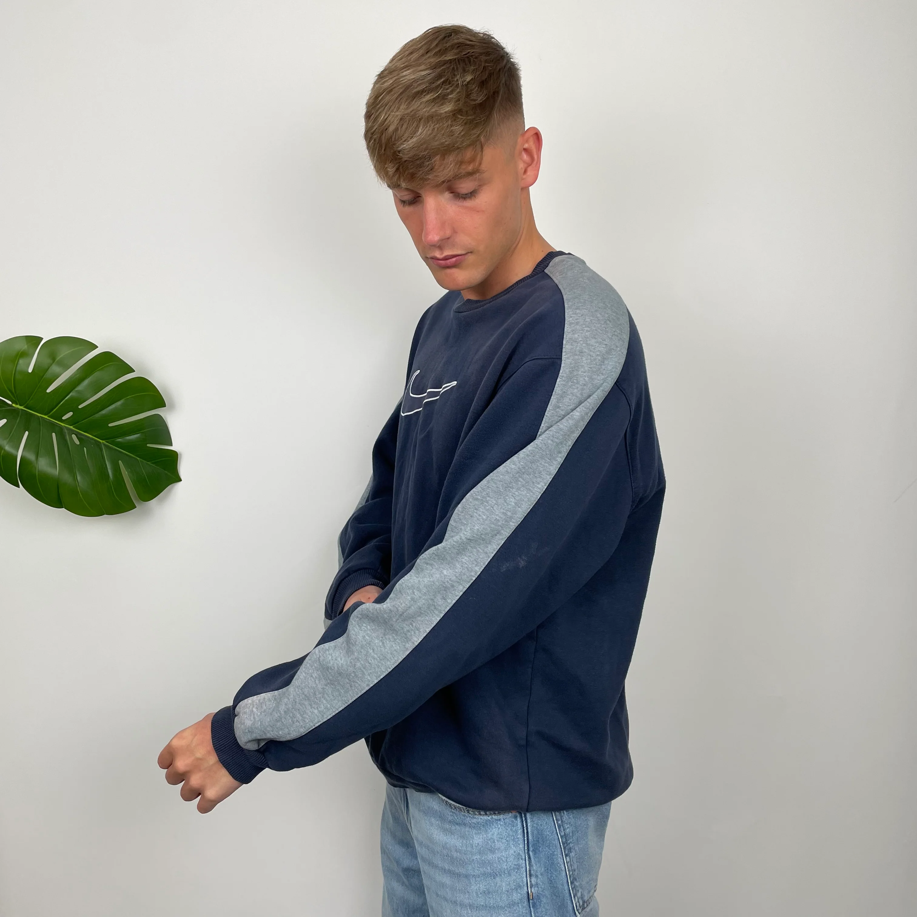 Nike RARE Navy Embroidered Swoosh Sweatshirt (L) - Image 6