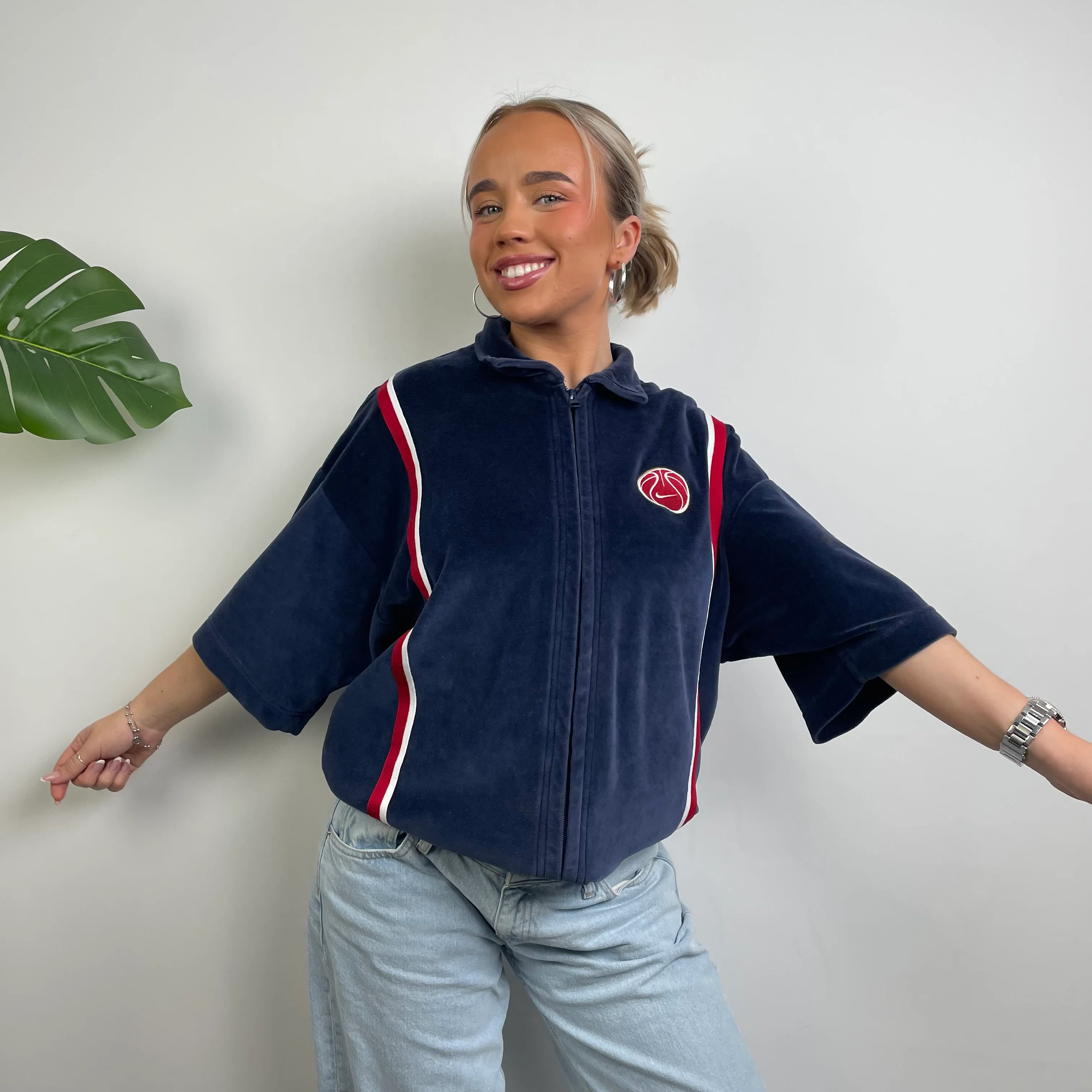 Nike RARE Navy Embroidered Swoosh Zip Up Jacket (XL) - Image 2
