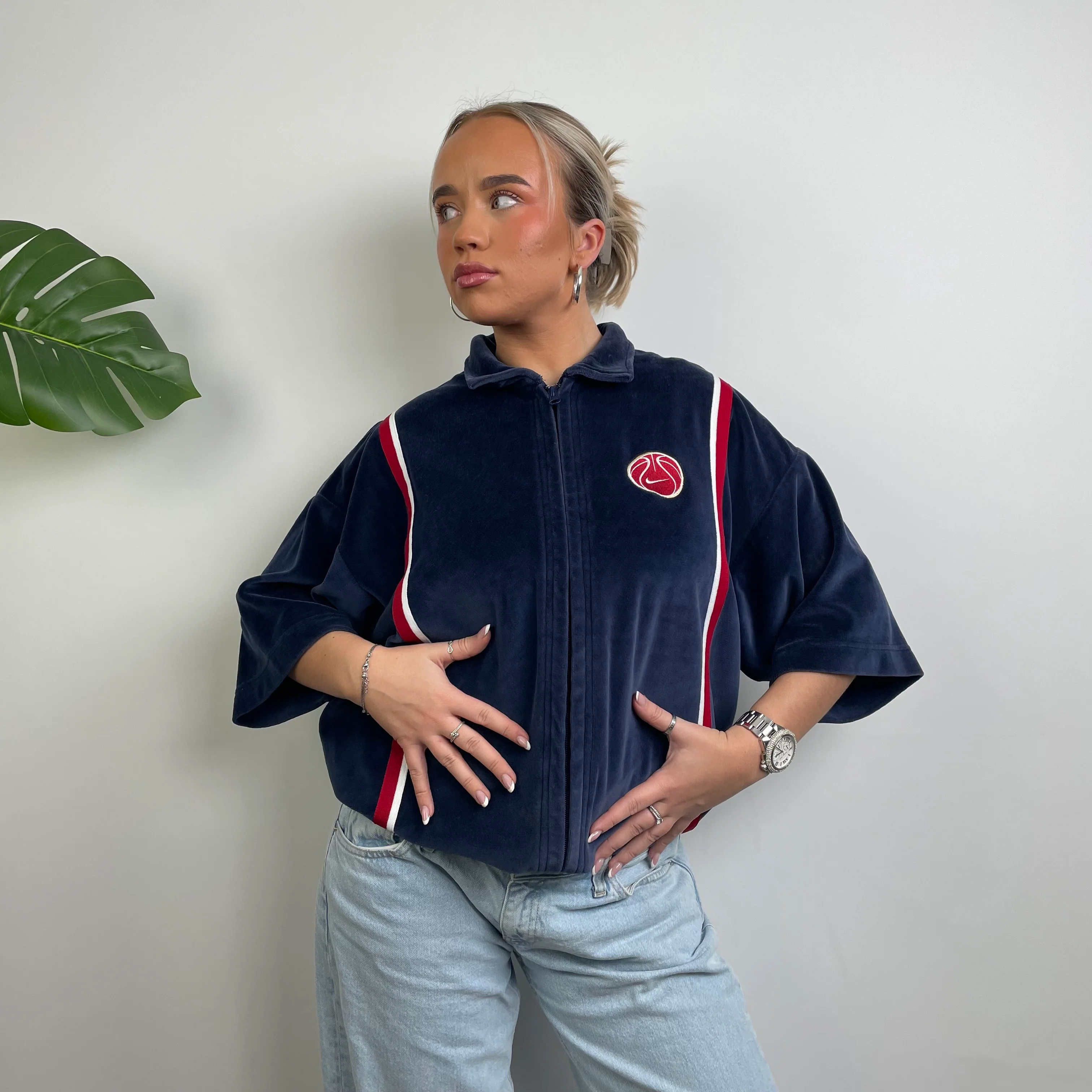 Nike RARE Navy Embroidered Swoosh Zip Up Jacket (XL) - Image 3