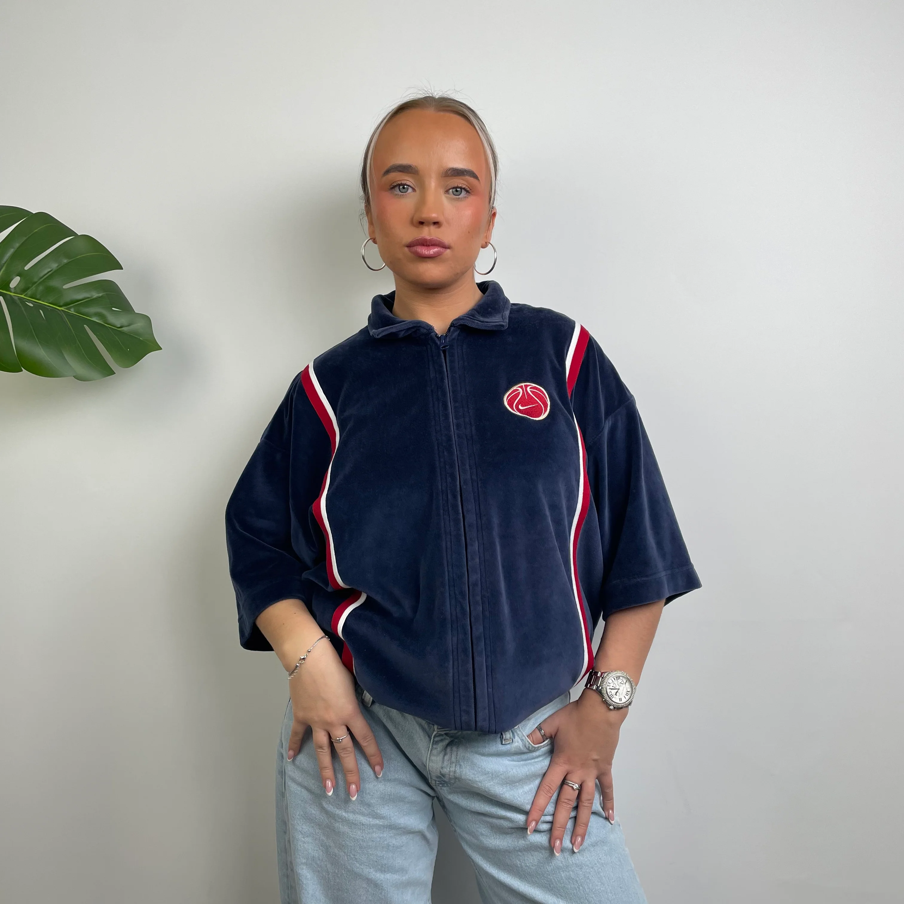Nike RARE Navy Embroidered Swoosh Zip Up Jacket (XL) - Image 5