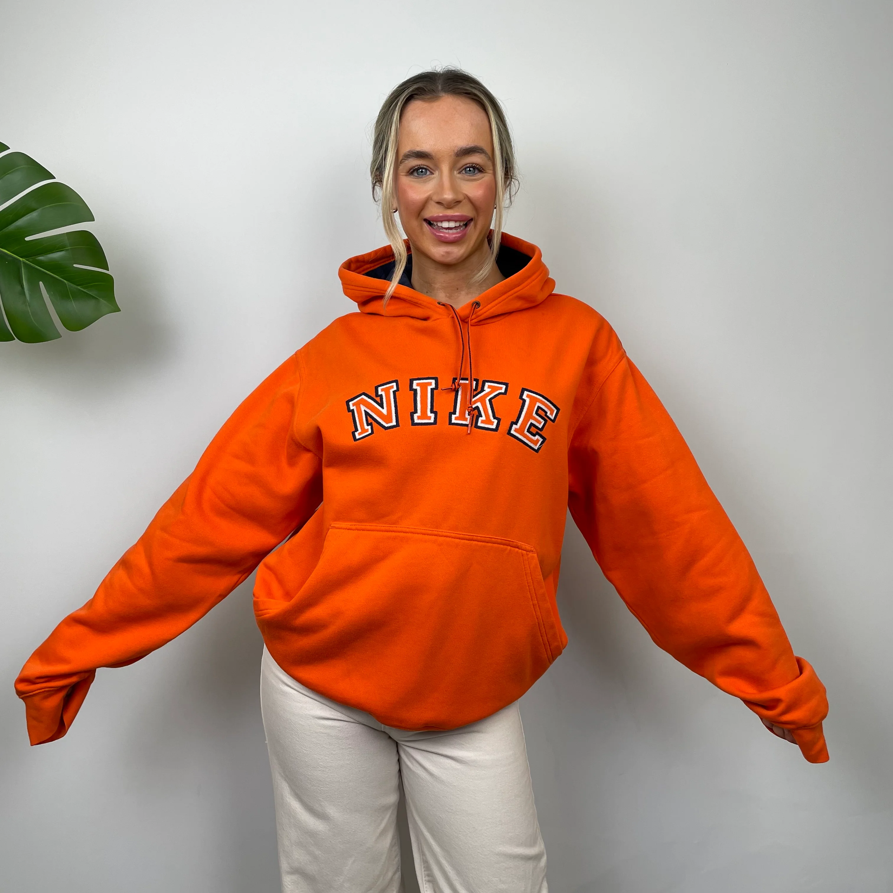 Nike RARE Orange Embroidered Spell Out Hoodie (M) - Image 4