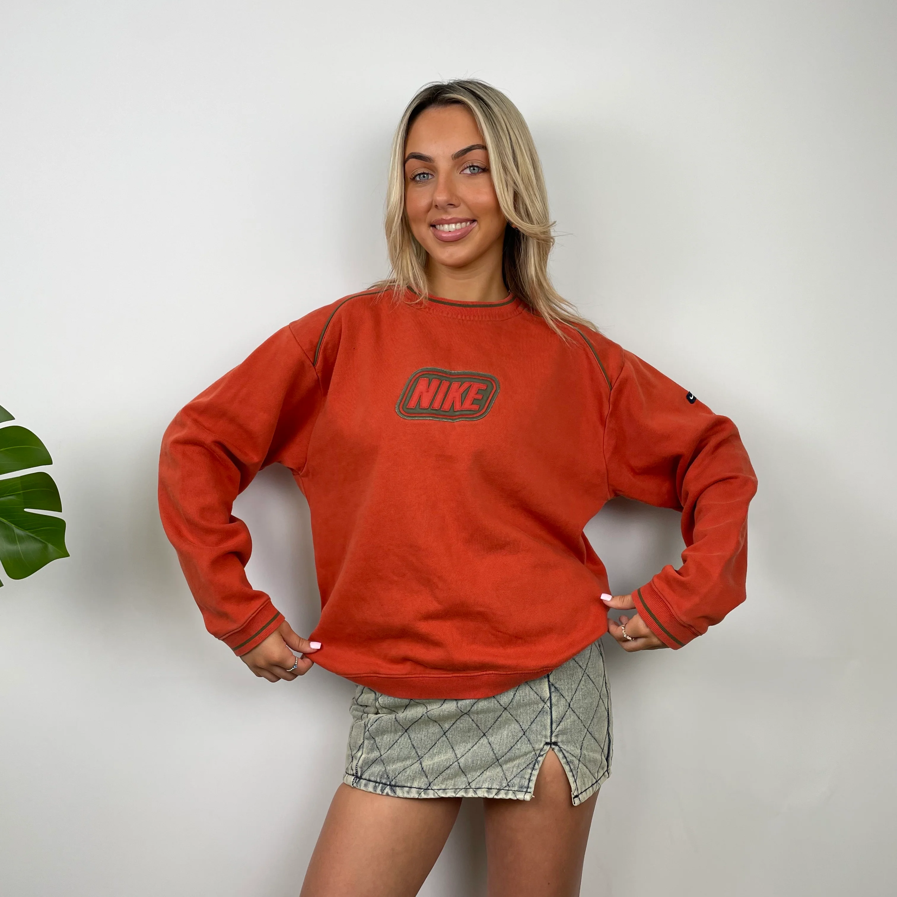 Nike RARE Orange Embroidered Spell Out Sweatshirt (S) - Image 10