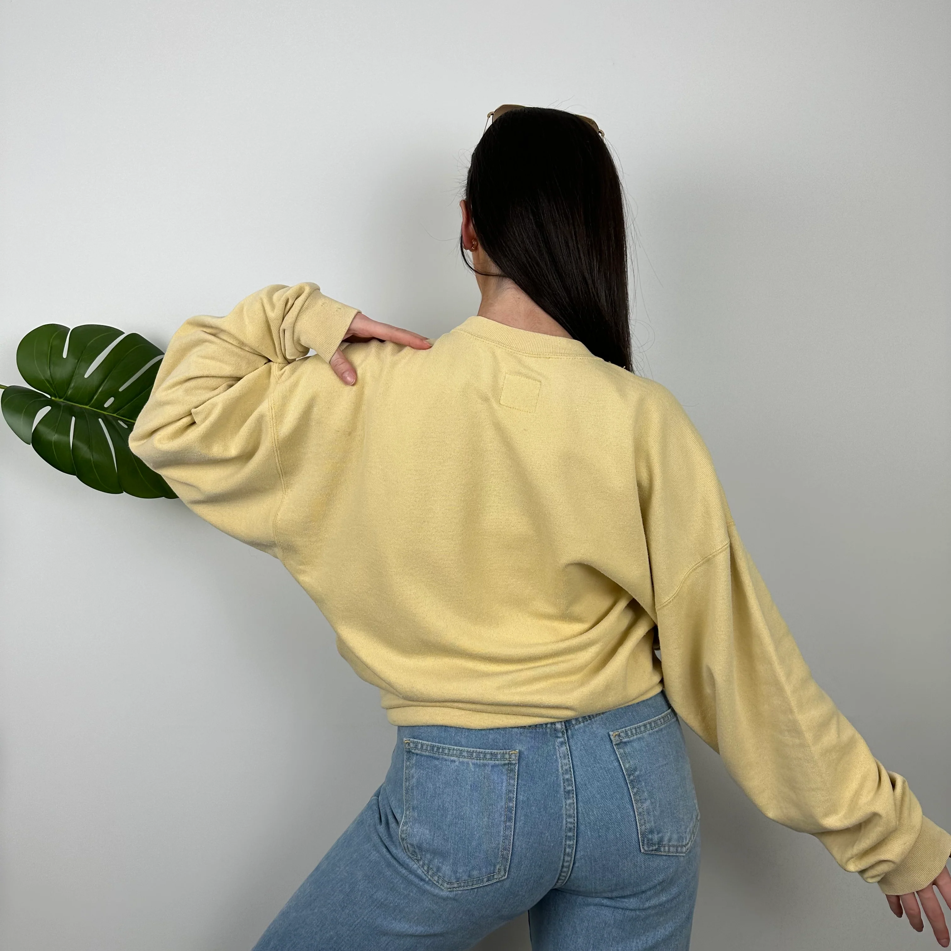 Nike RARE Pastel Yellow Embroidered Swoosh Sweatshirt (L) - Image 5