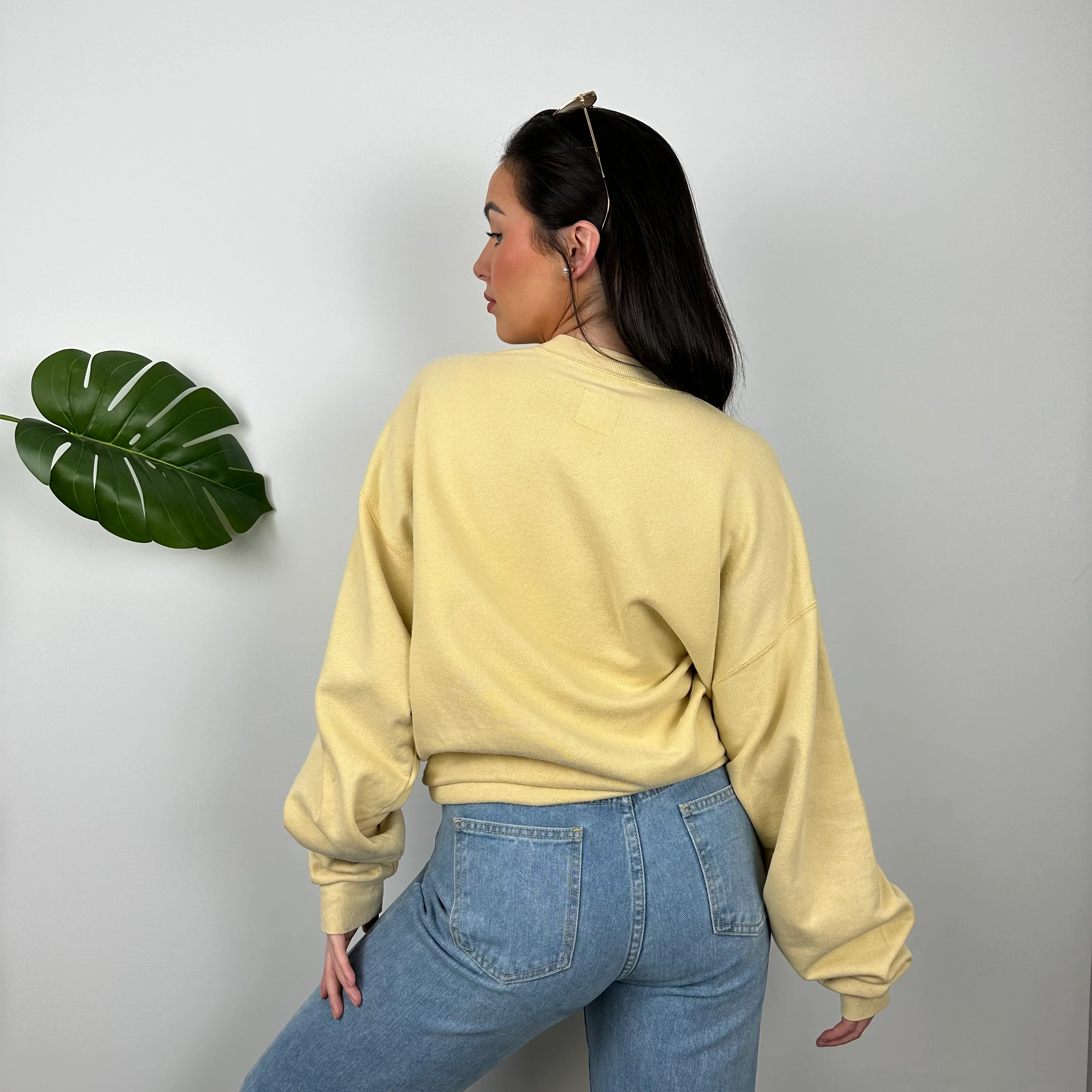 Nike RARE Pastel Yellow Embroidered Swoosh Sweatshirt (L) - Image 6