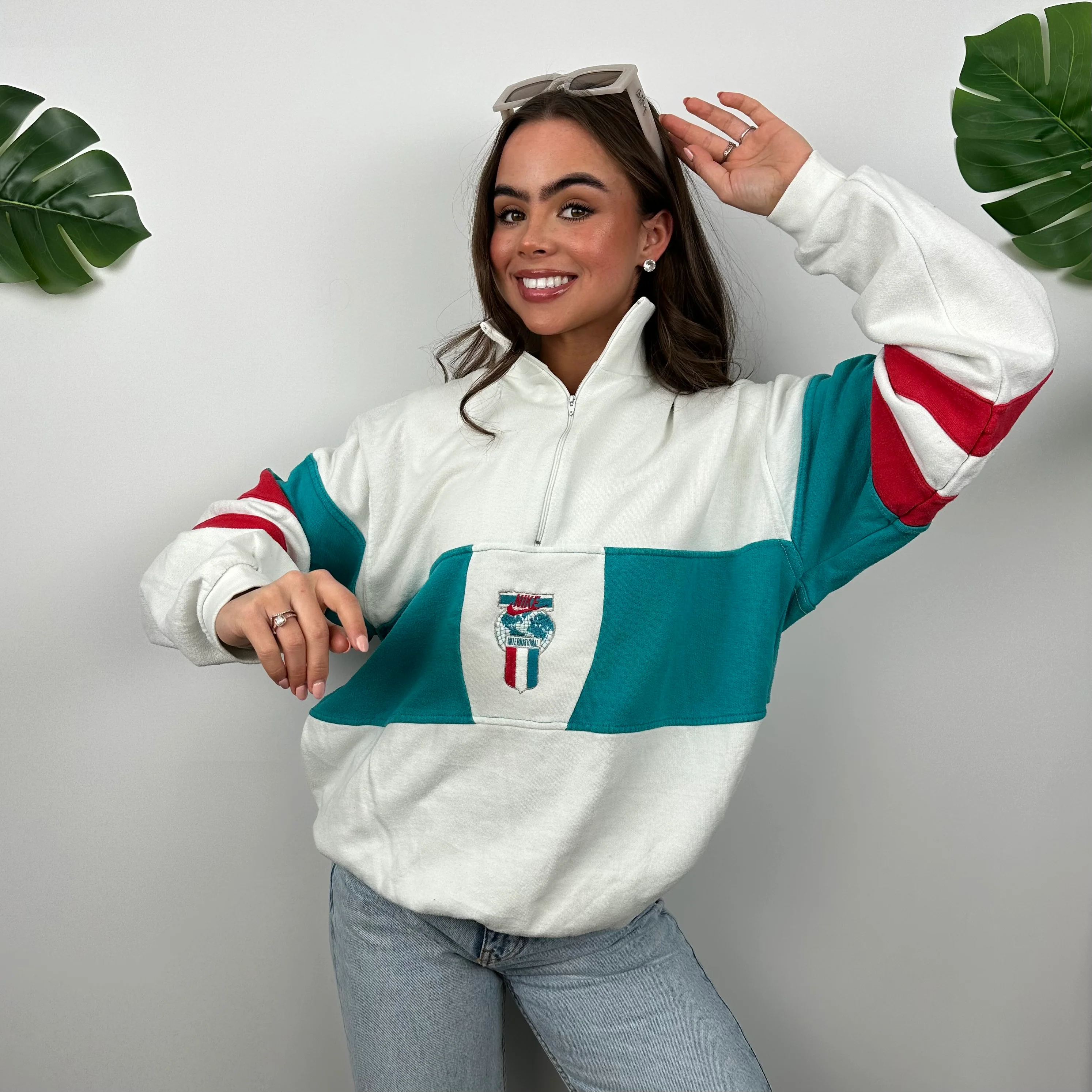 Nike RARE White Embroidered Spell Out Quarter Zip (L) - Image 3