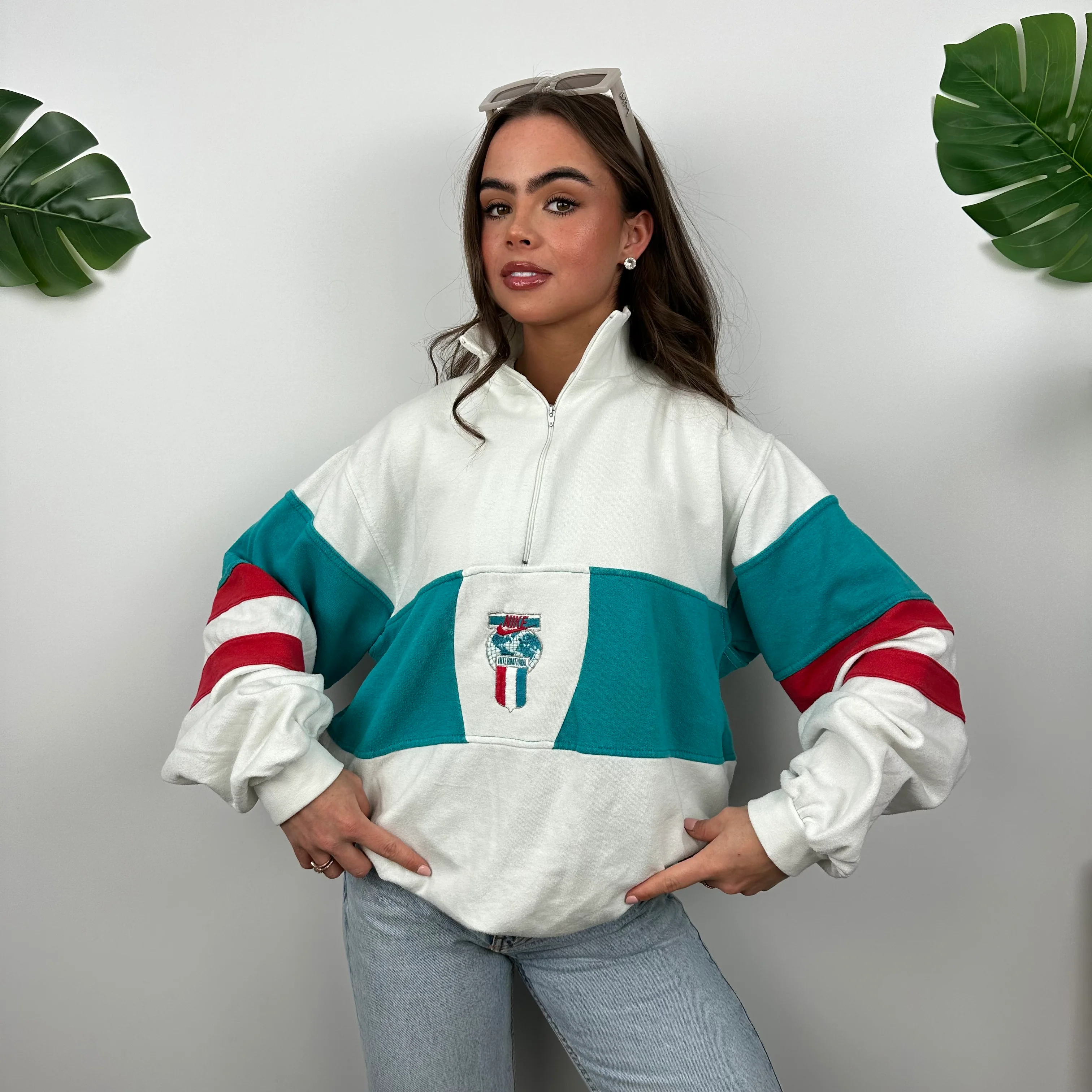 Nike RARE White Embroidered Spell Out Quarter Zip (L) - Image 6