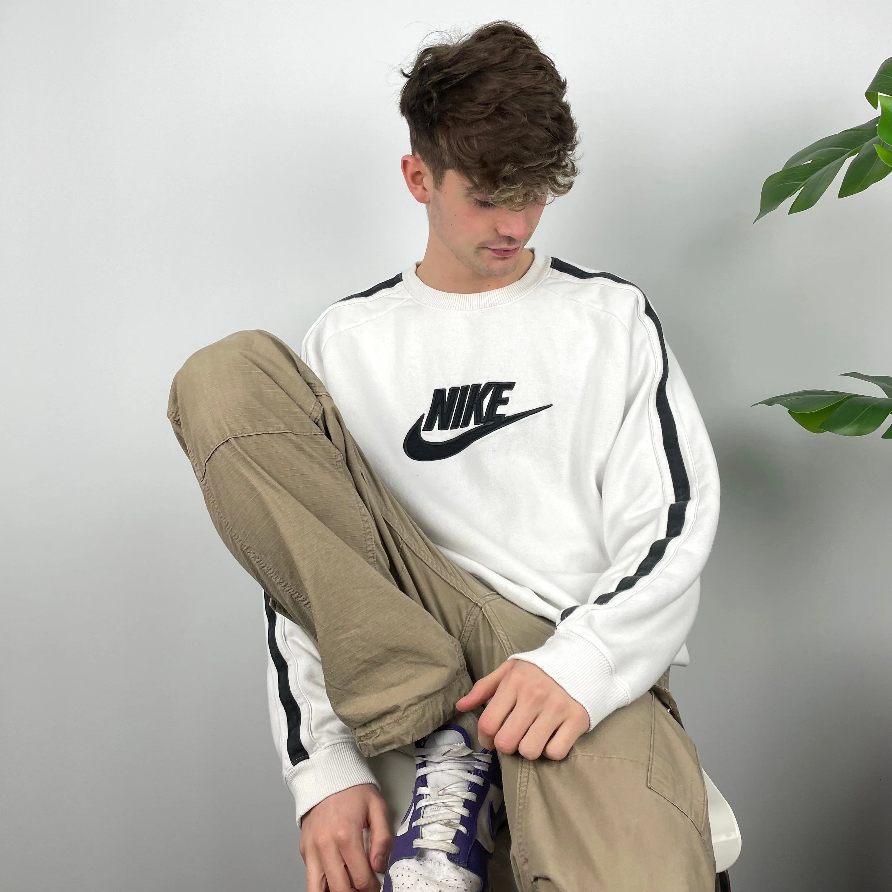 Nike RARE White Embroidered Spell Out Sweatshirt (L) - Image 6