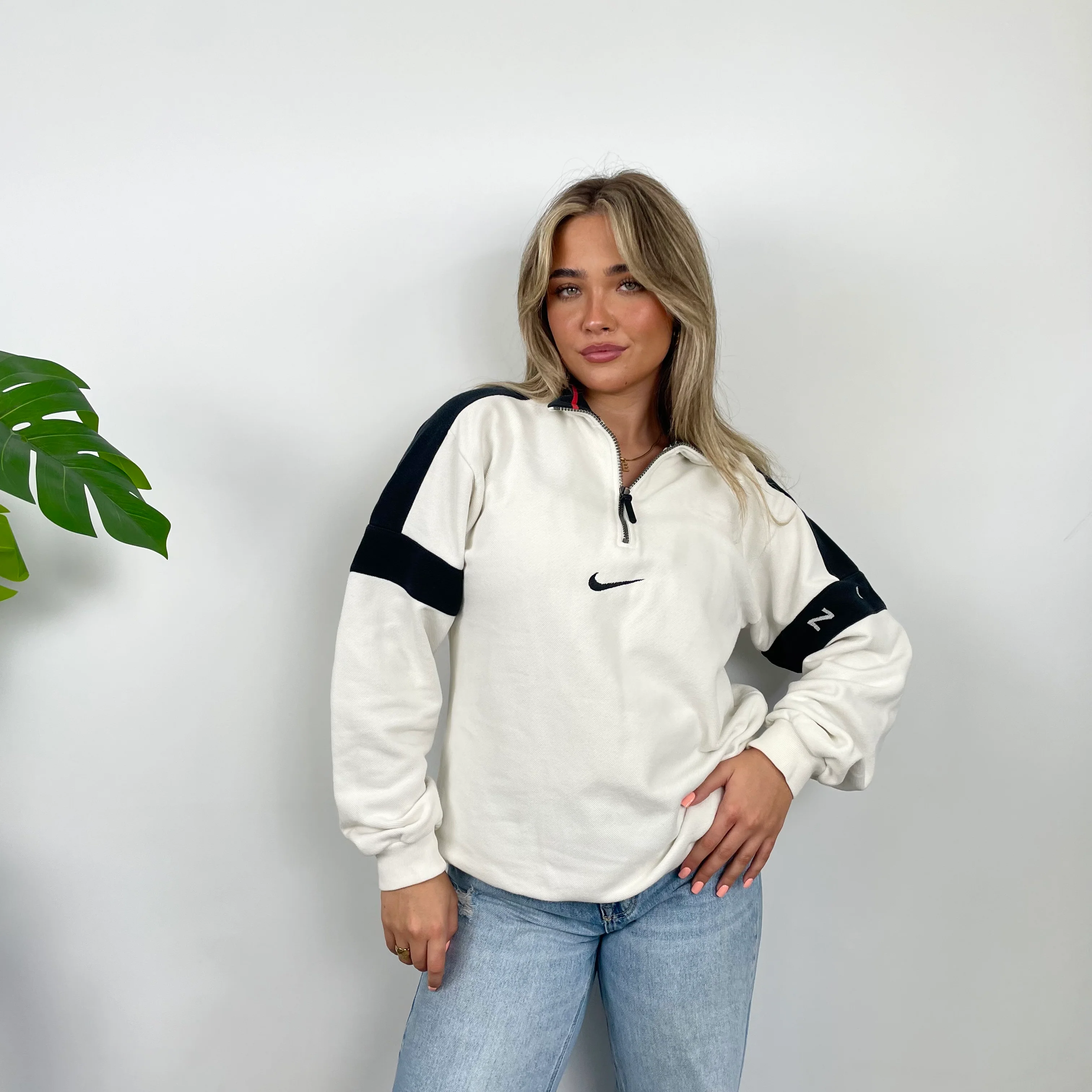 Nike RARE White Embroidered Spell Quarter Zip Sweatshirt (L) - Image 5