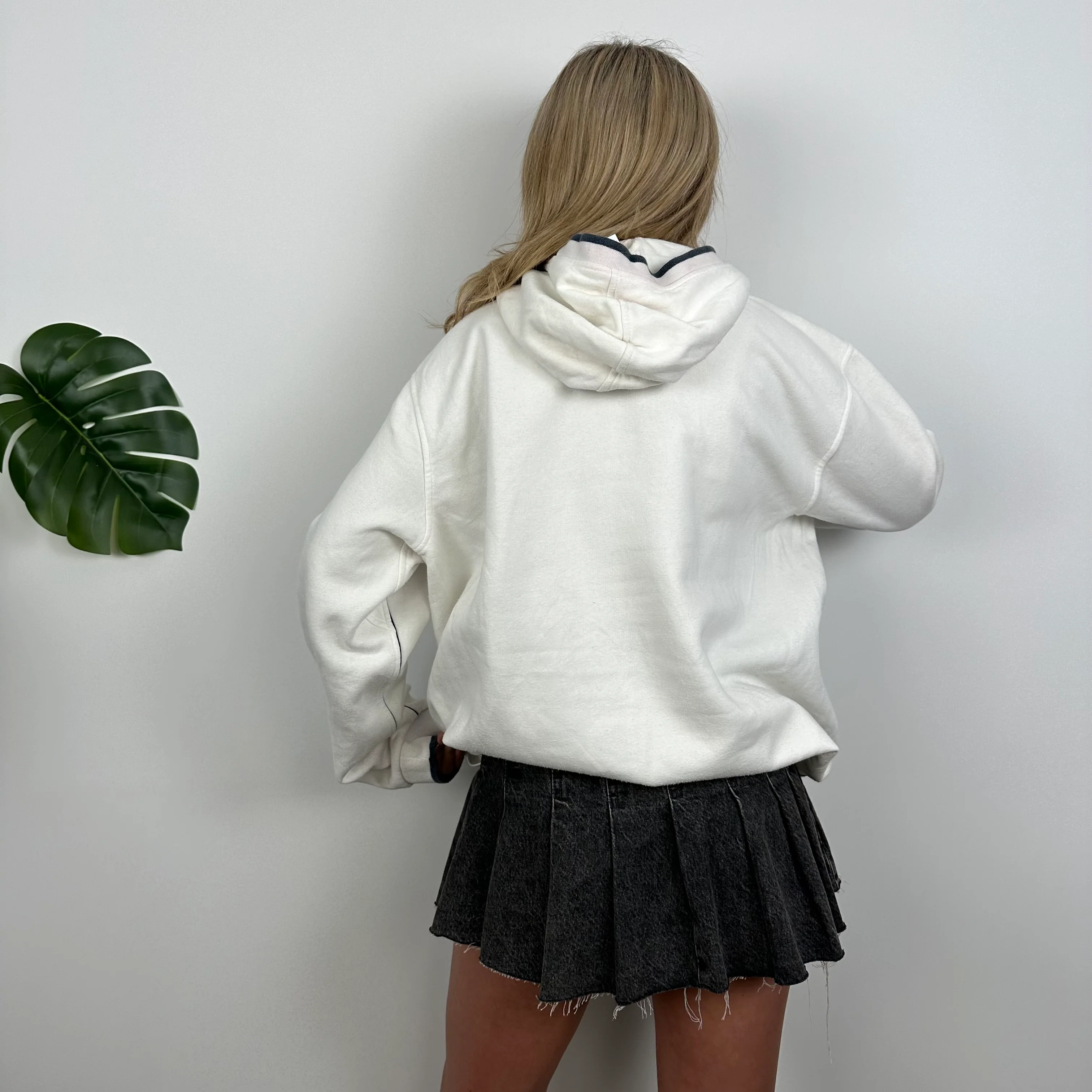 Nike RARE White Embroidered Swoosh Hoodie (L) - Image 4