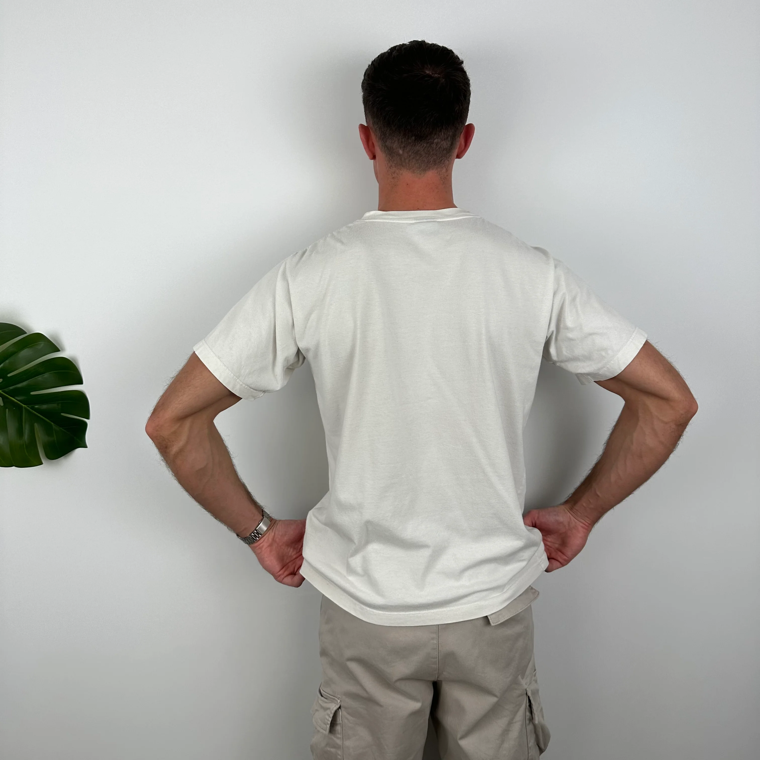 Nike RARE White Embroidered Swoosh T Shirt (M) - Image 3
