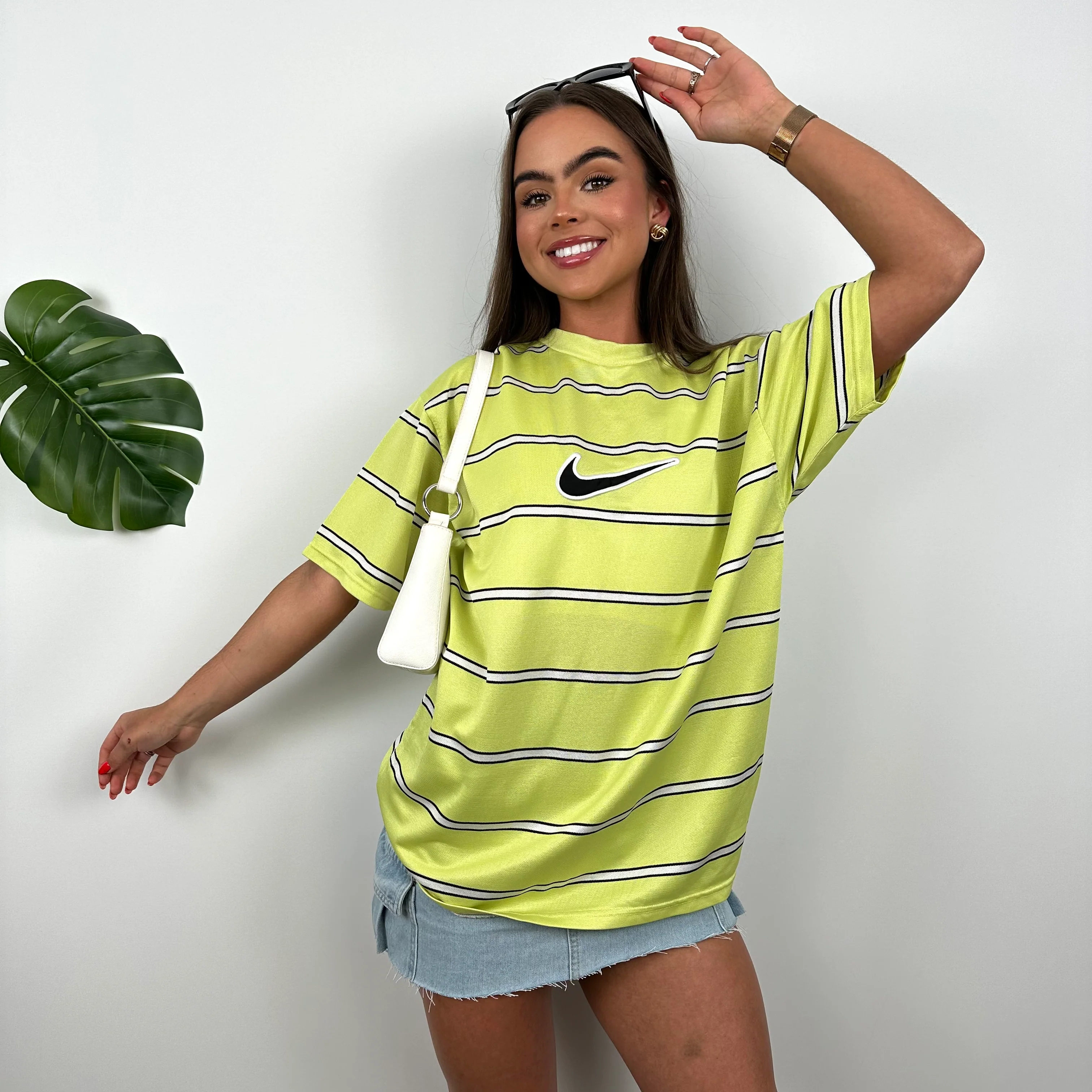 Nike RARE Lime Embroidered Centre Swoosh T Shirt (M) - Image 2