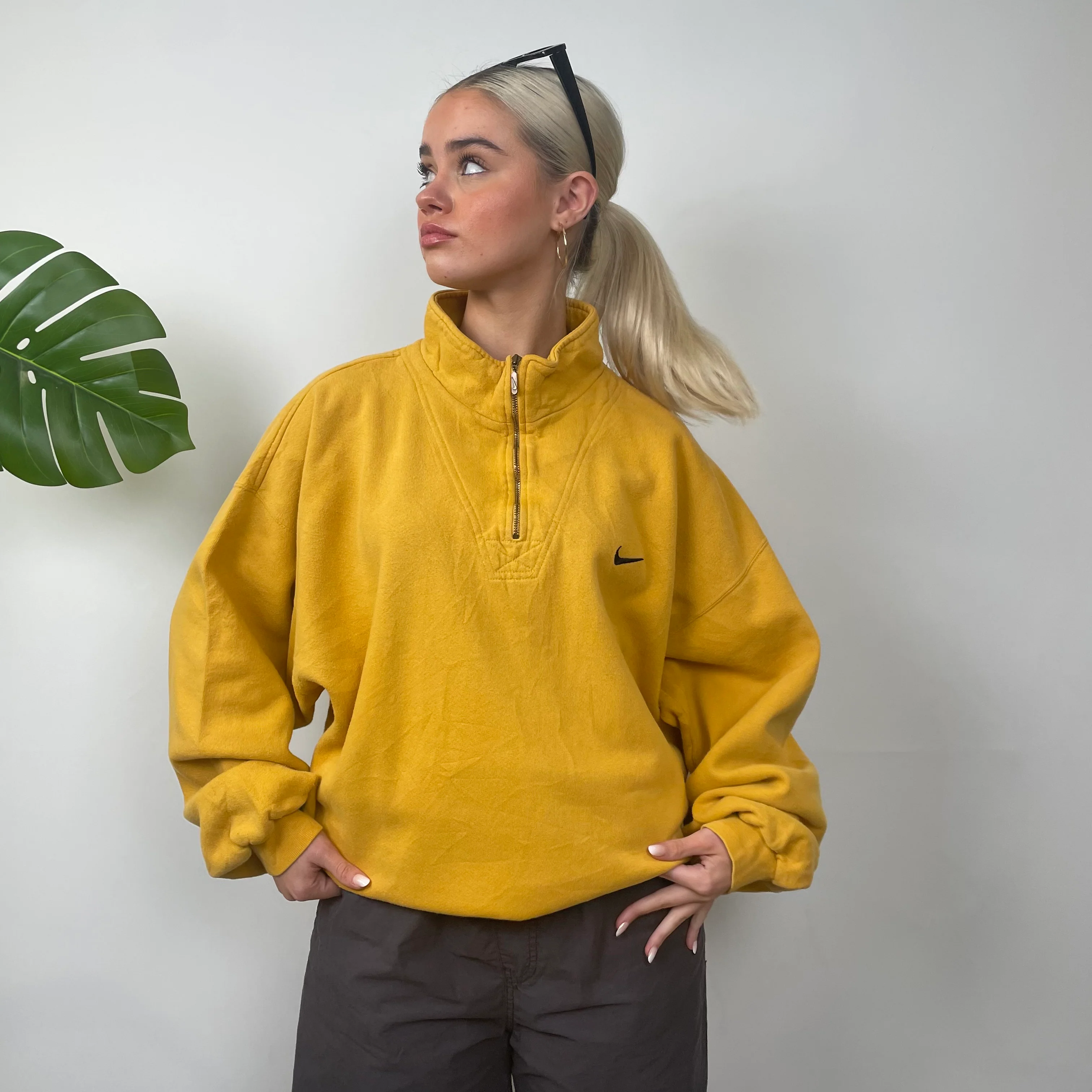 Nike RARE Yellow Embroidered Swoosh Quarter Zip Sweatshirt (L) - Image 5