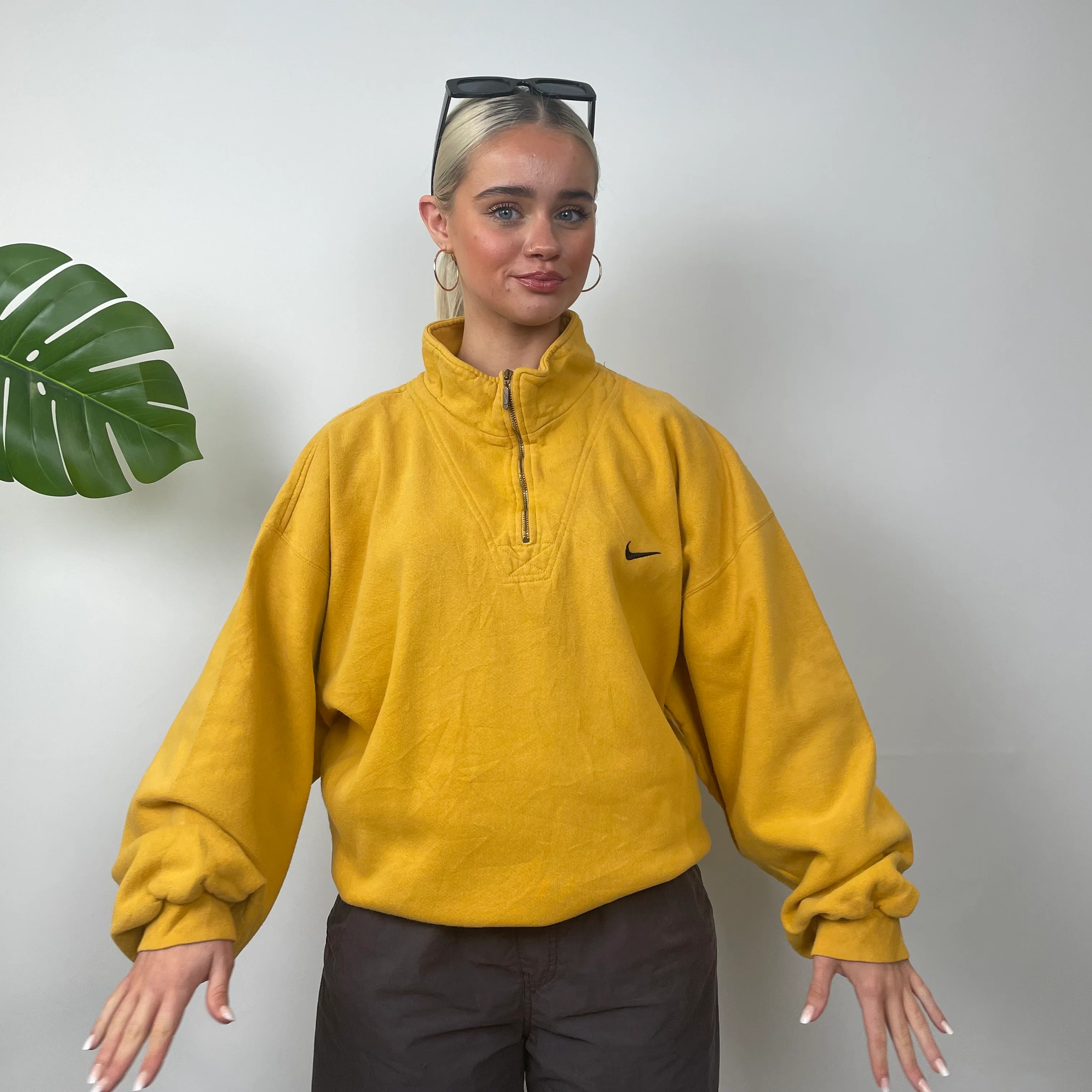 Nike RARE Yellow Embroidered Swoosh Quarter Zip Sweatshirt (L) - Image 7