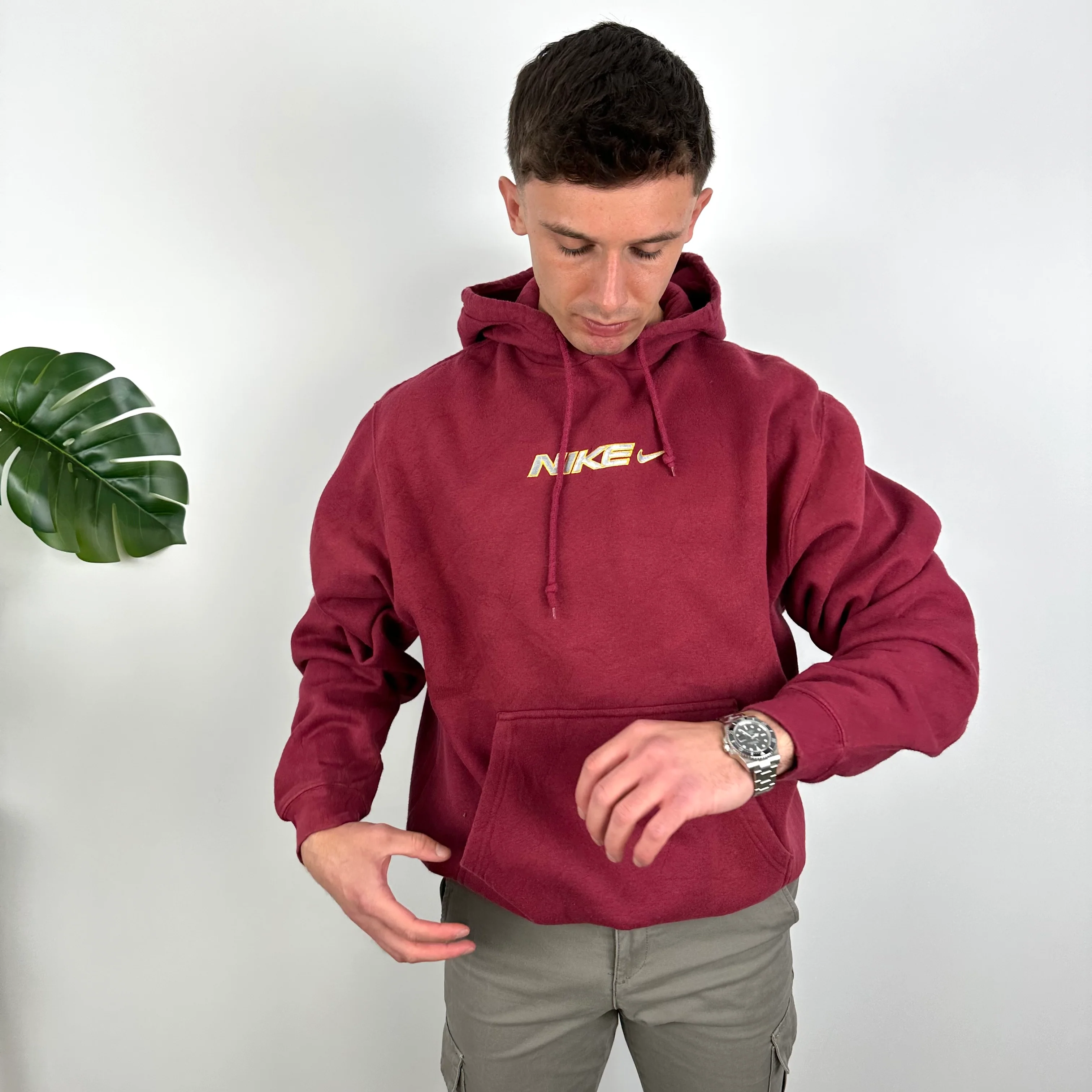 Nike Red Embroidered Spell Out Hoodie (L) - Image 3
