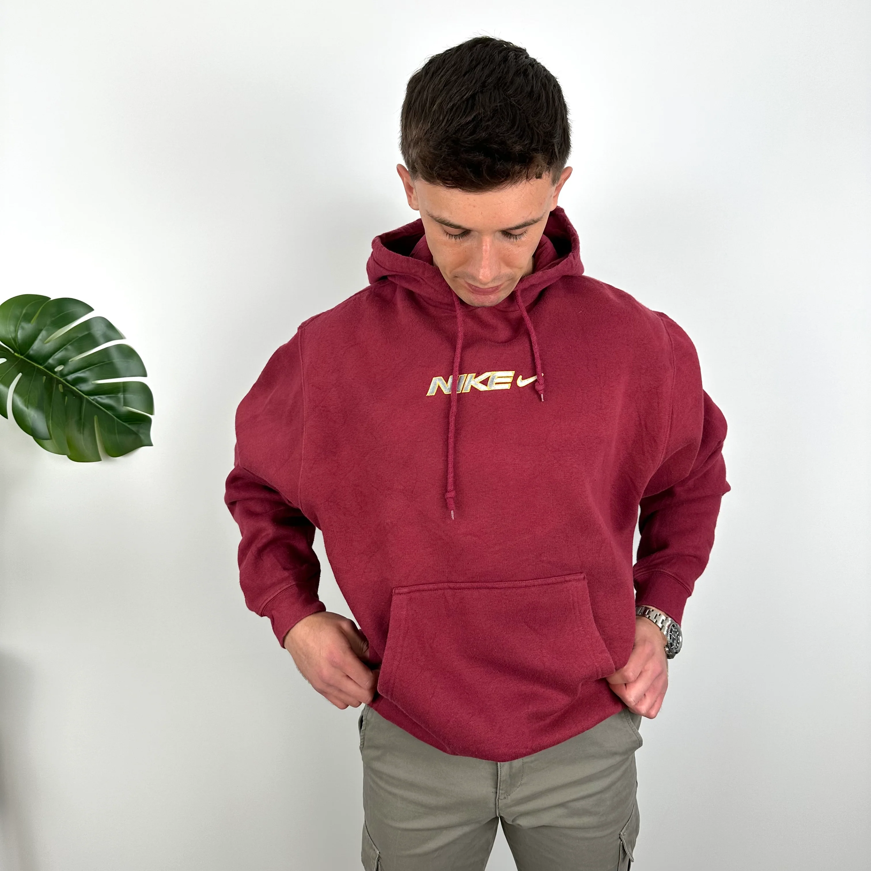 Nike Red Embroidered Spell Out Hoodie (L) - Image 4