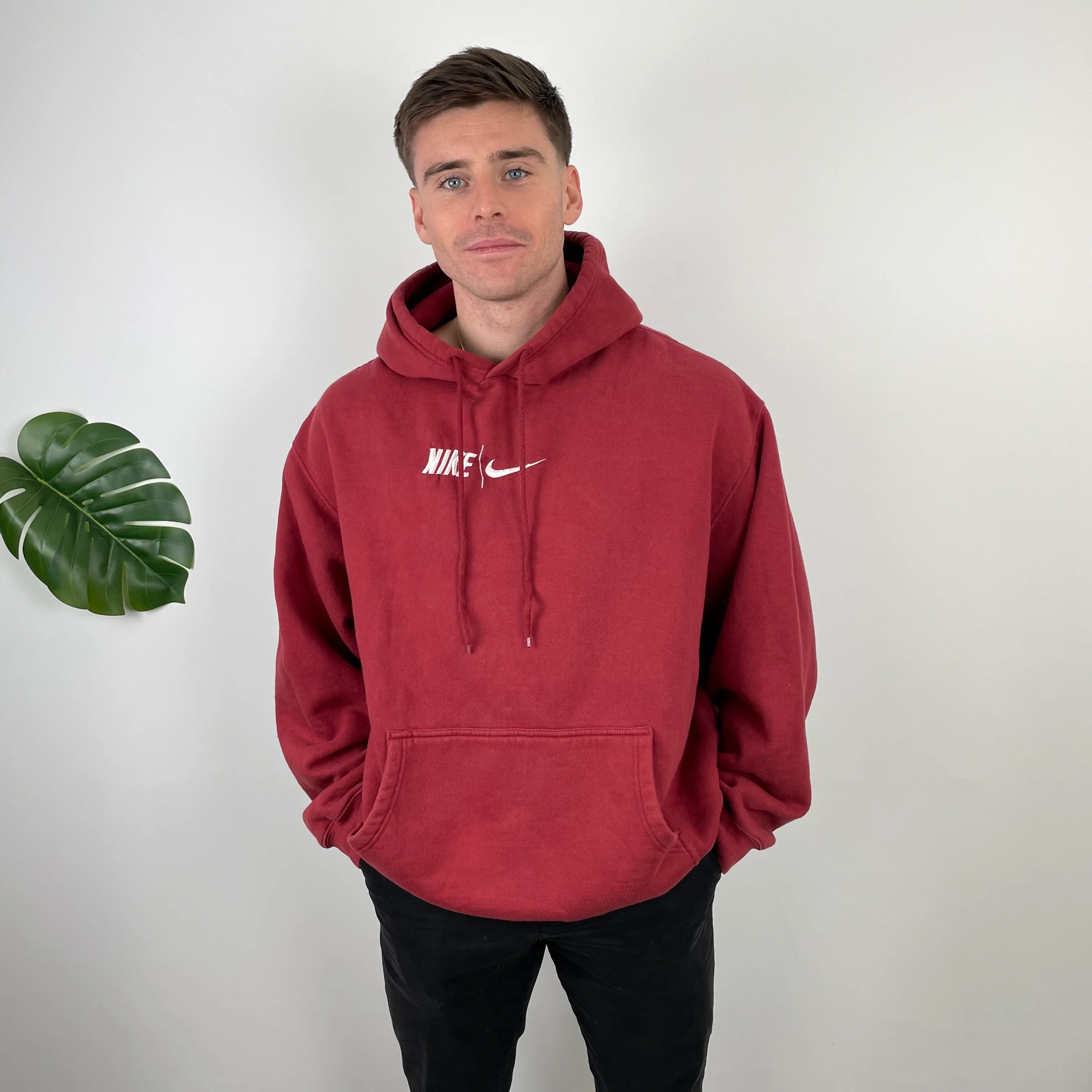 Nike Red Embroidered Spell Out Hoodie (L)
