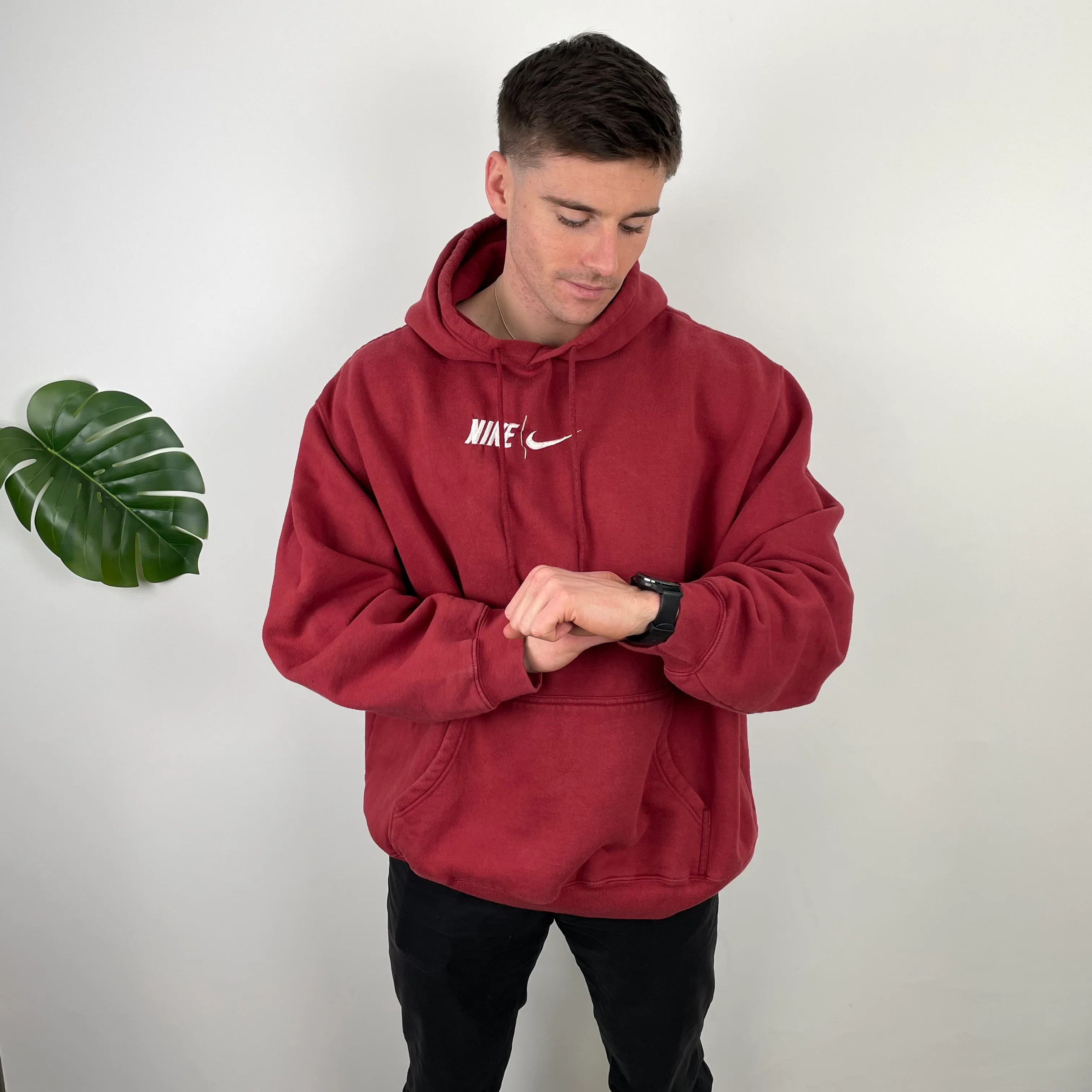 Nike Red Embroidered Spell Out Hoodie (L) - Image 2