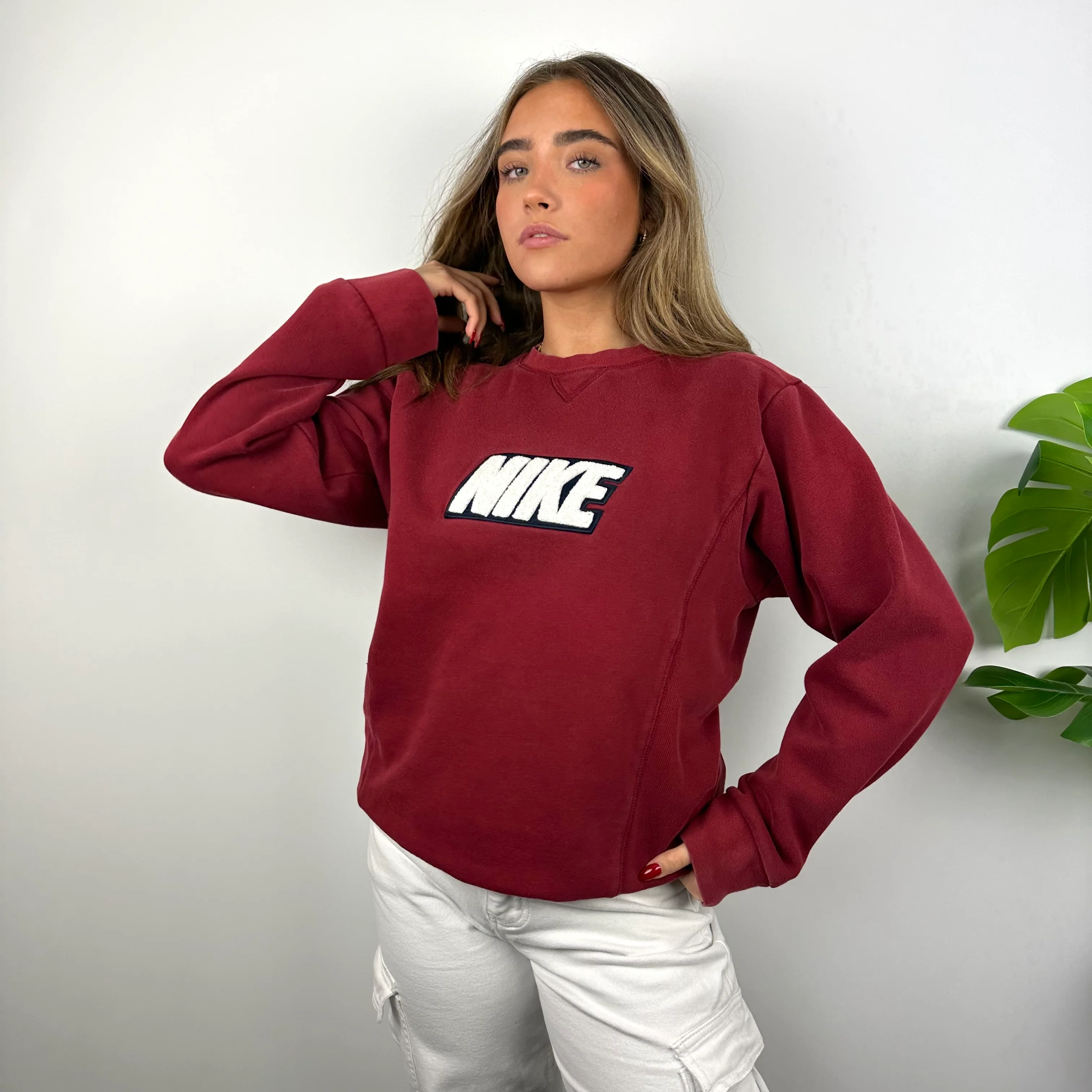 Nike Red Embroidered Spell Out Sweatshirt (M) - Image 6
