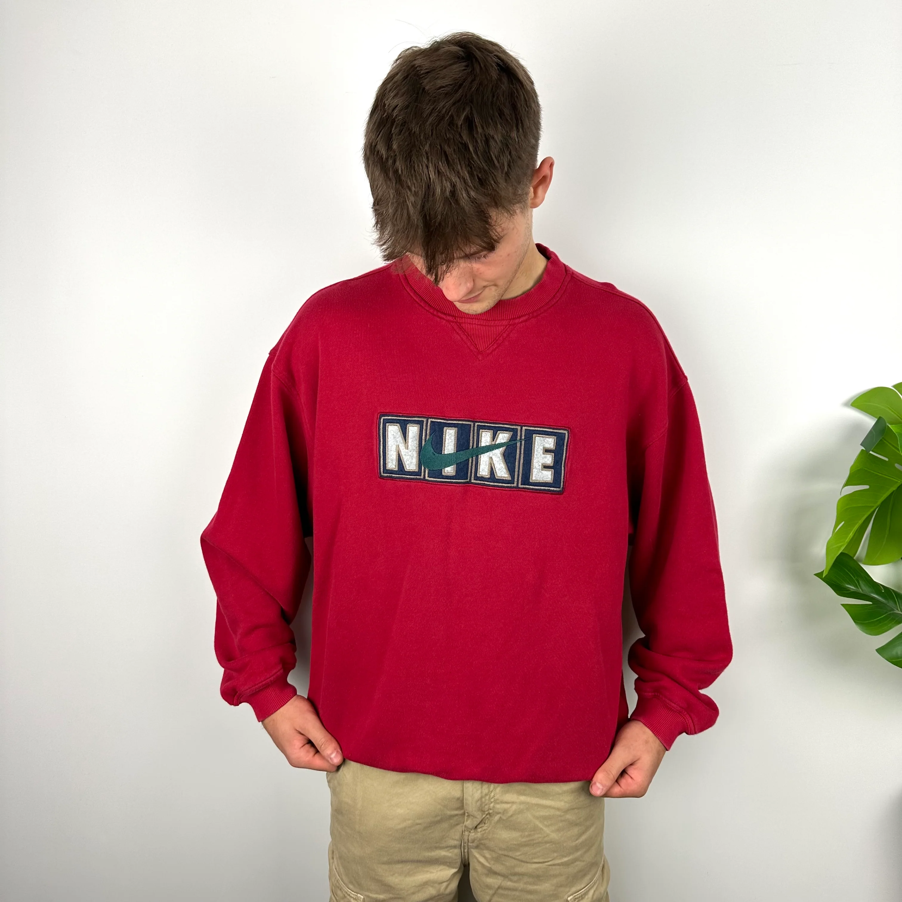 Nike Red Embroidered Spell Out Sweatshirt (L) - Image 2