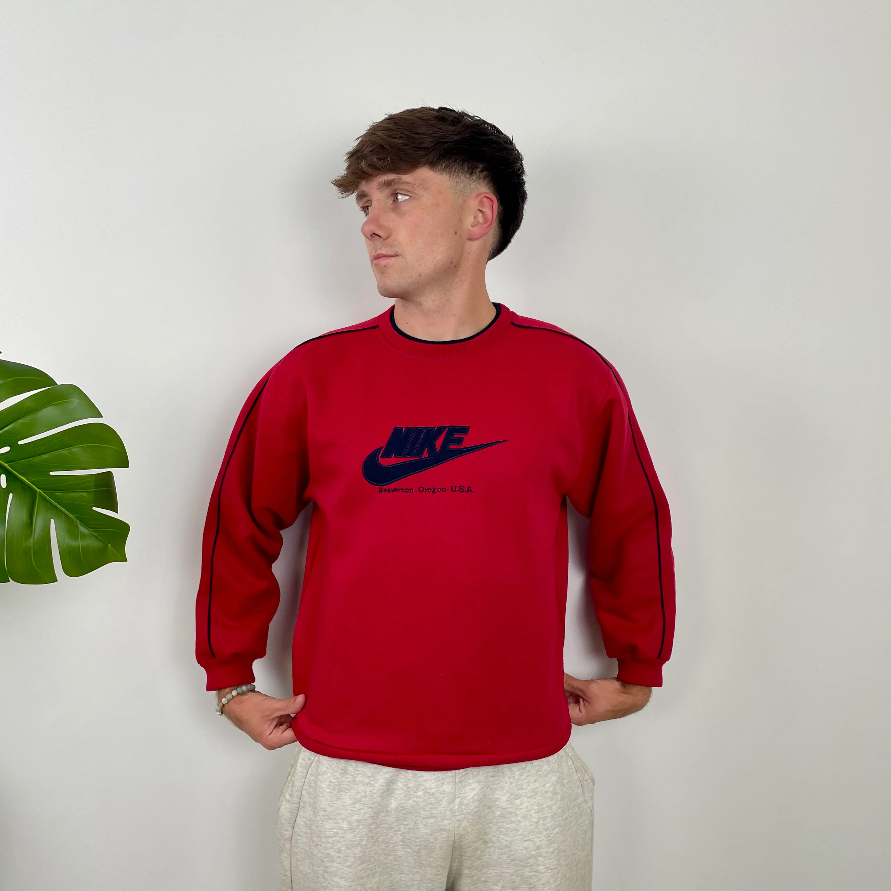 Nike Red Embroidered Spell Out Sweatshirt (S) - Image 5