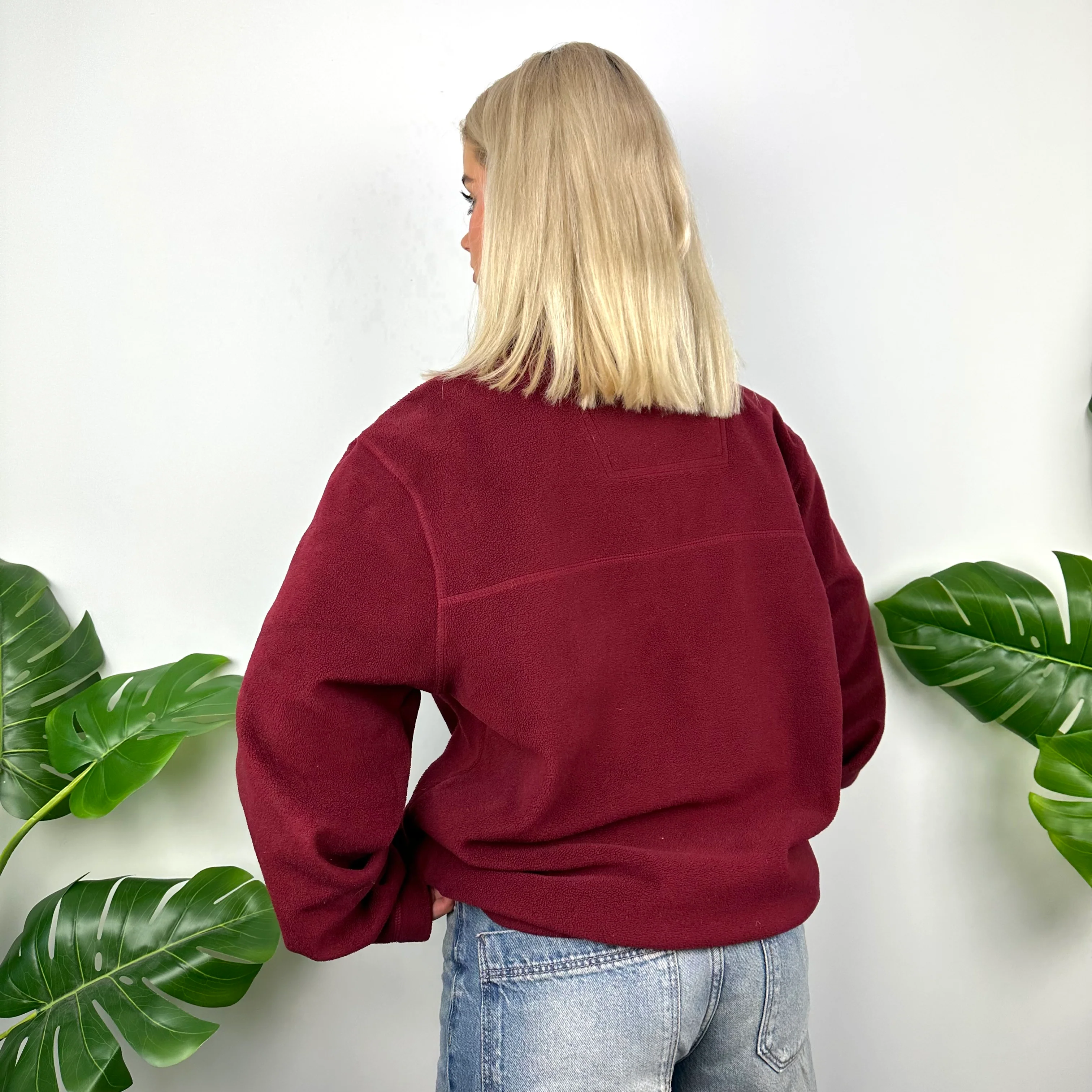 Nike Maroon Embroidered Swoosh Quarter Zip Sweatshirt (M) - Image 4