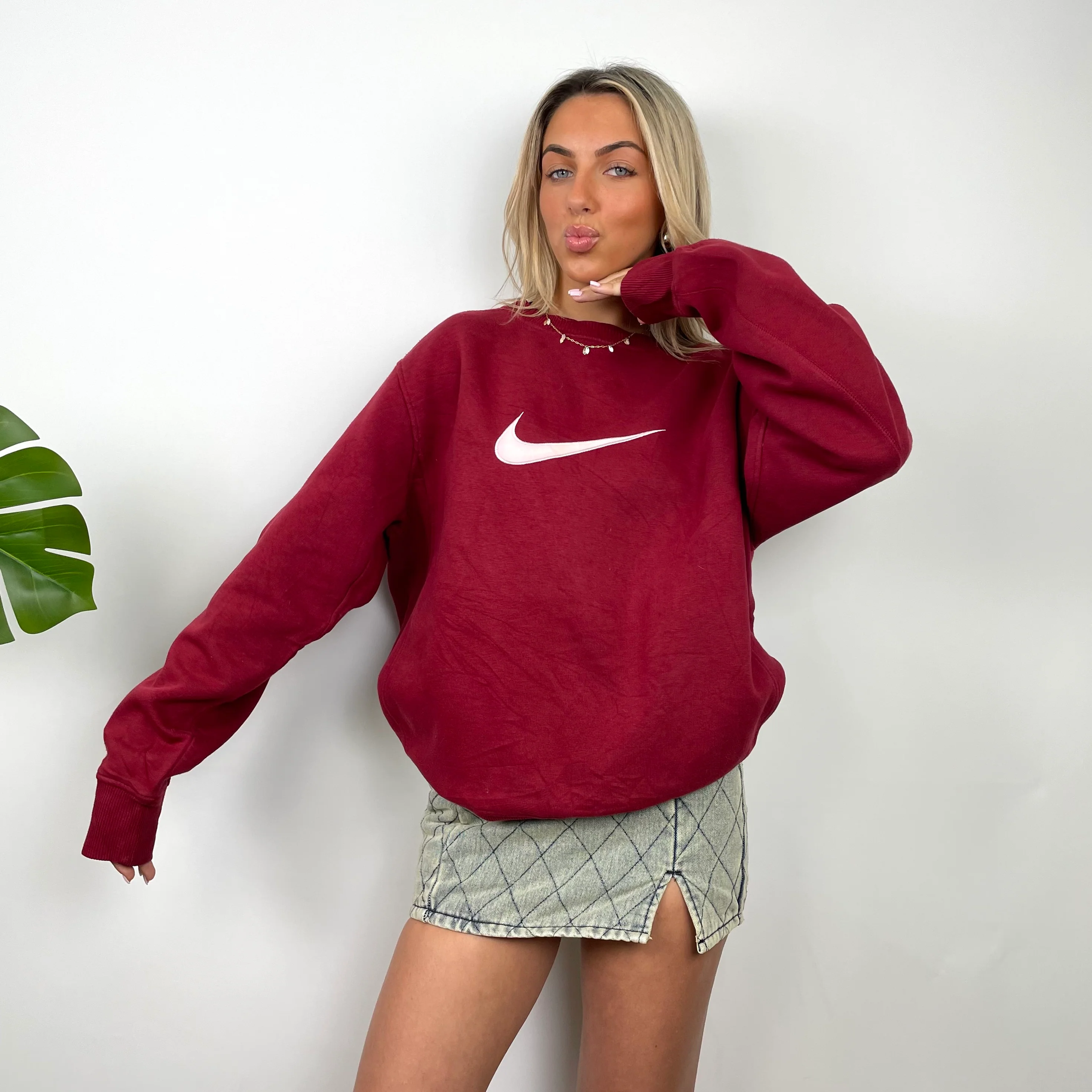 Nike Red Embroidered Swoosh Sweatshirt (L) - Image 6