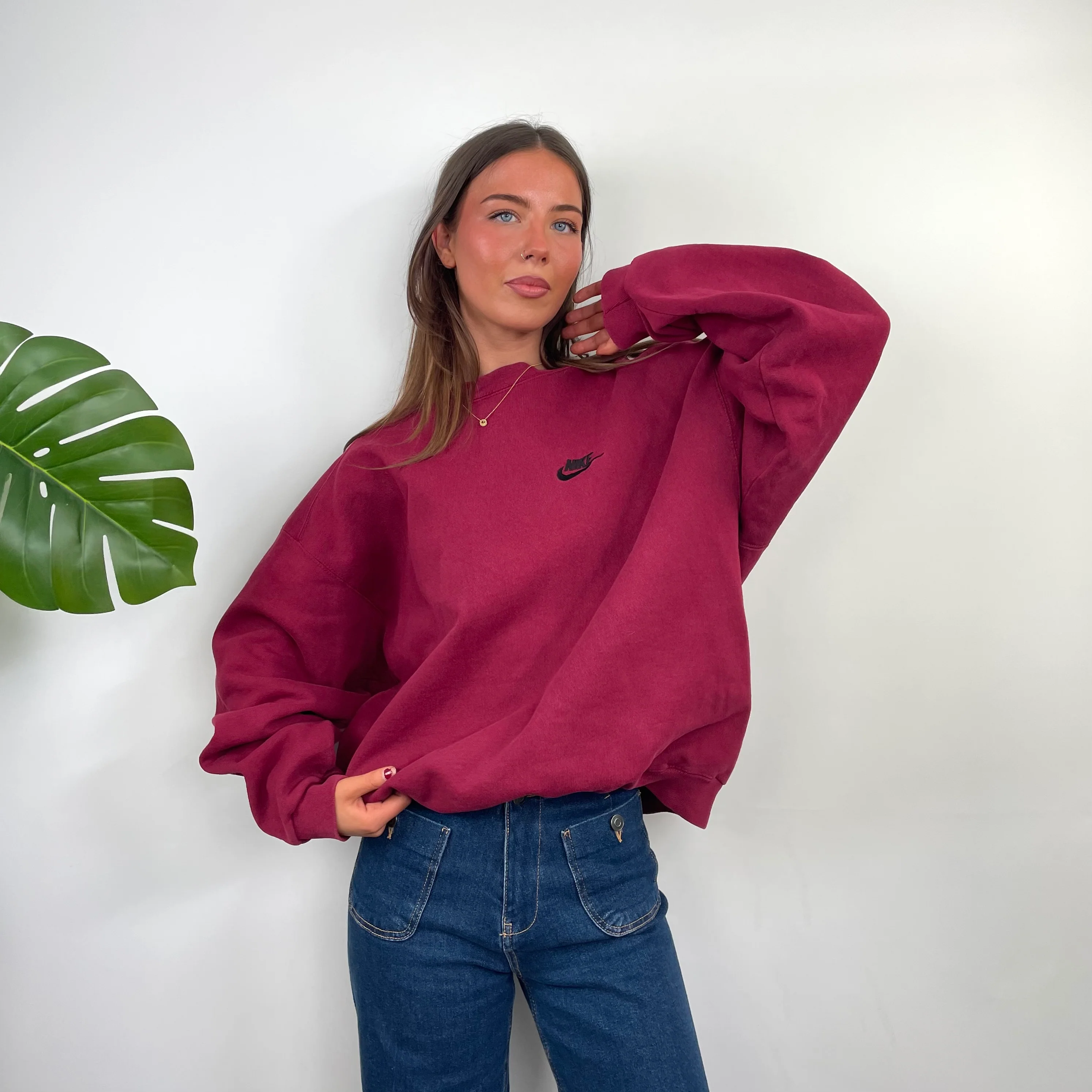 Nike Red Embroidered Swoosh Sweatshirt (L) - Image 3