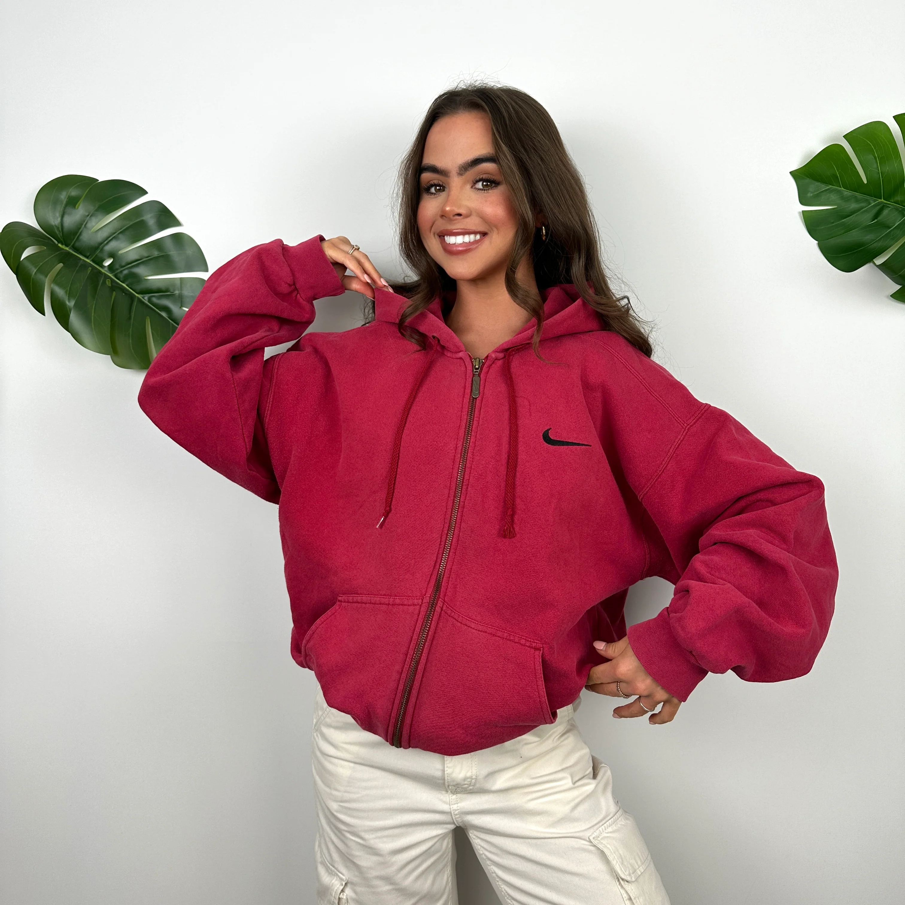 Nike Red Embroidered Swoosh Zip Up Jacket (L) - Image 2