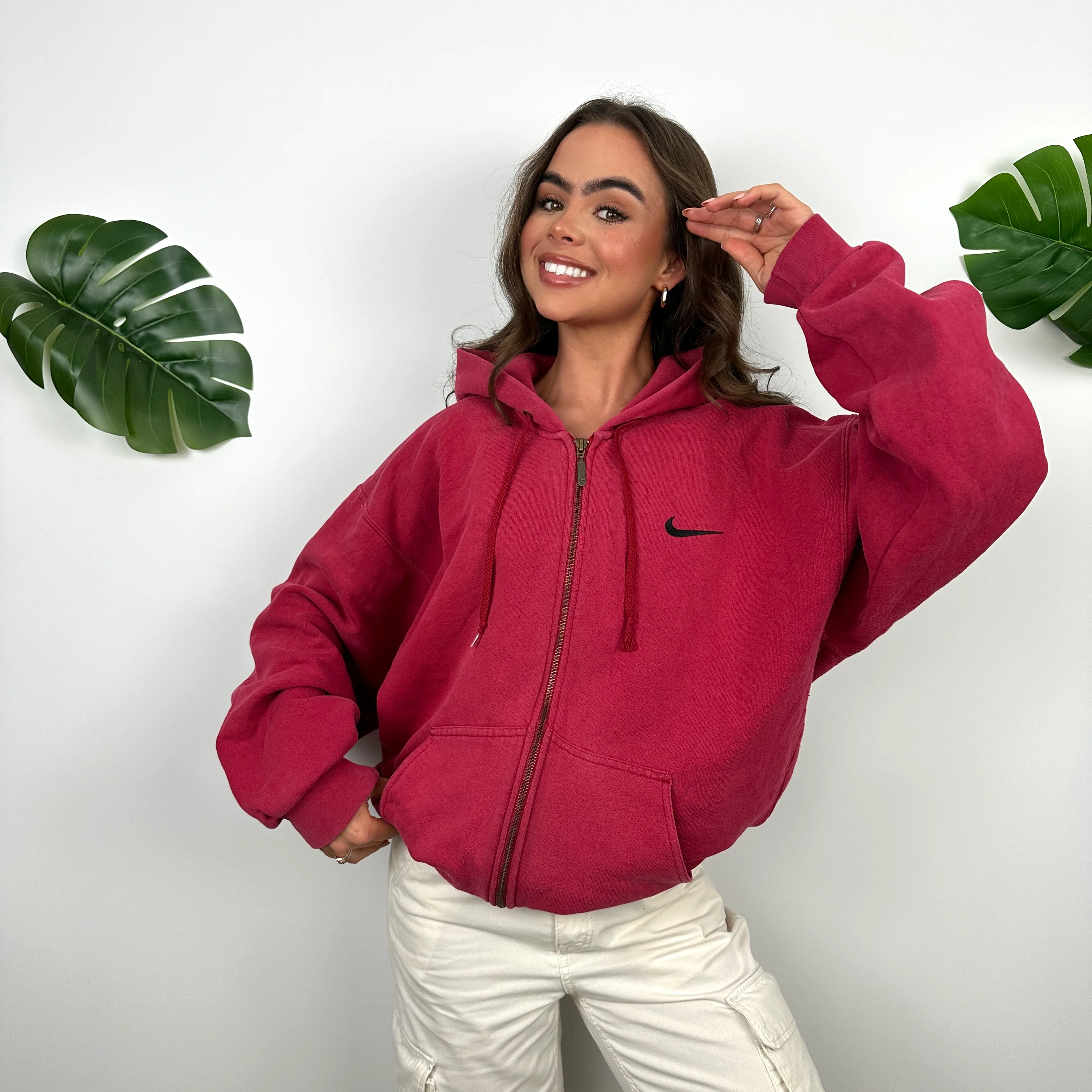 Nike Red Embroidered Swoosh Zip Up Jacket (L) - Image 3