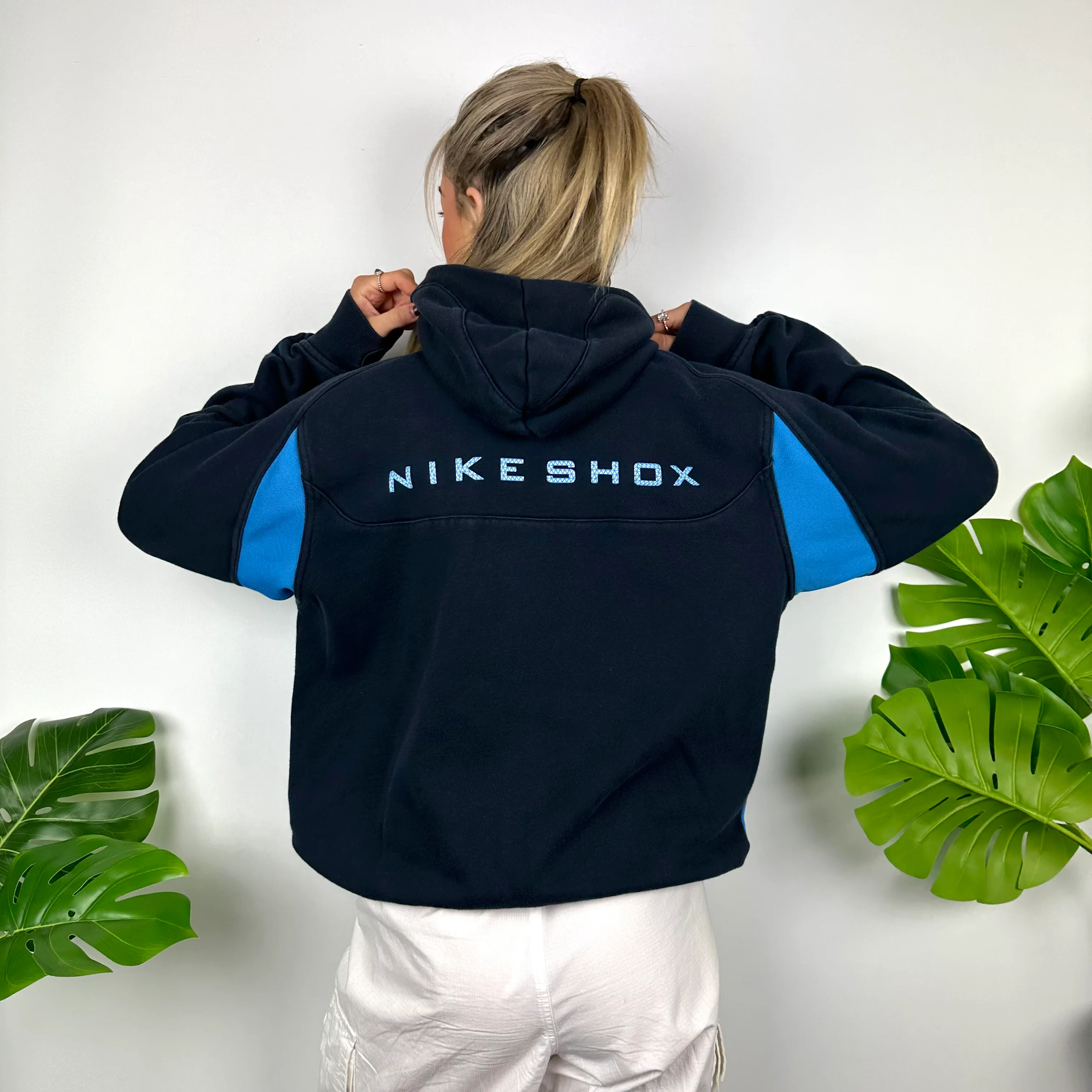 Nike Shox Navy Embroidered Spell Out Hoodie Jacket (L) - Image 4