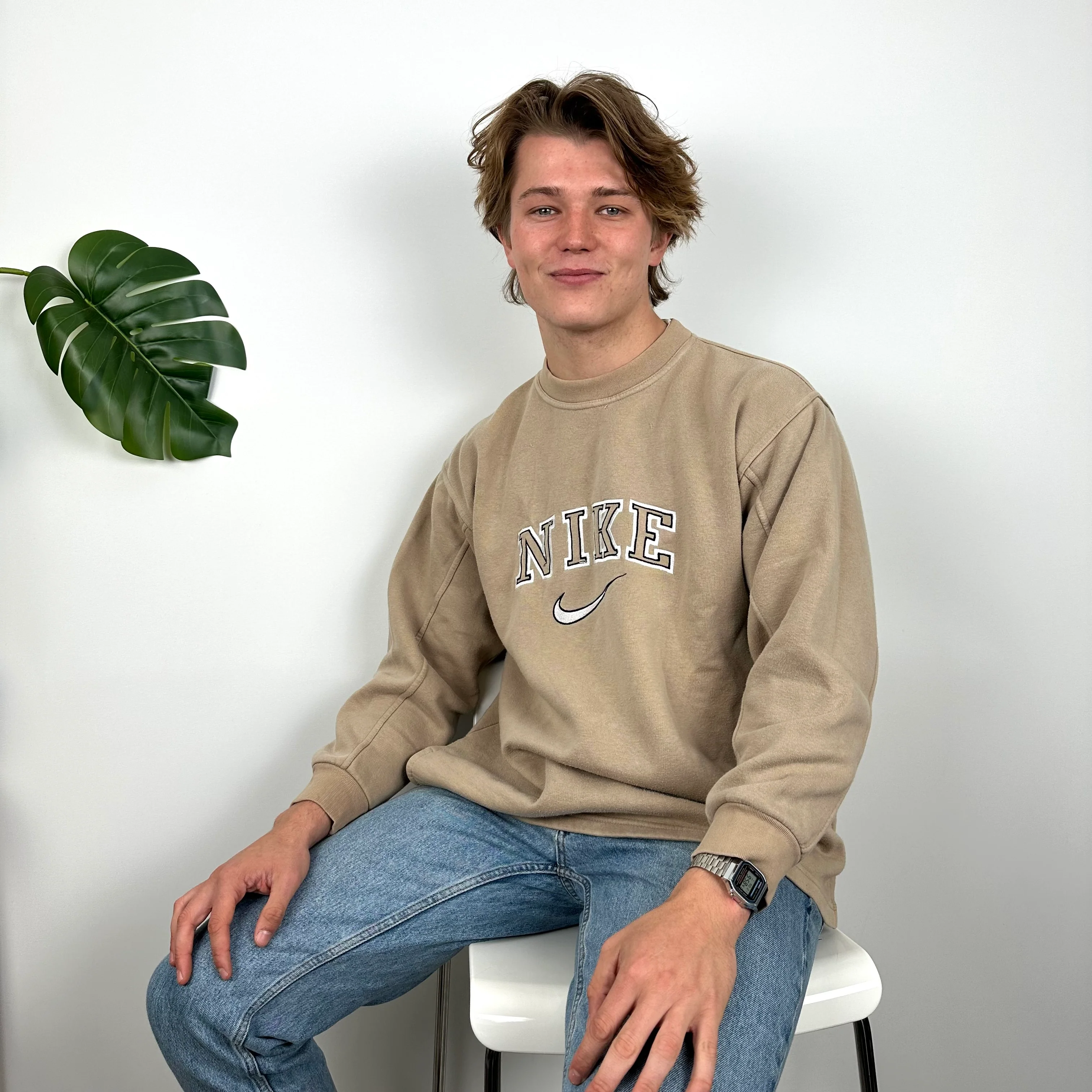 Nike Tan Brown Embroidered Spell Out Sweatshirt (M) - Image 2