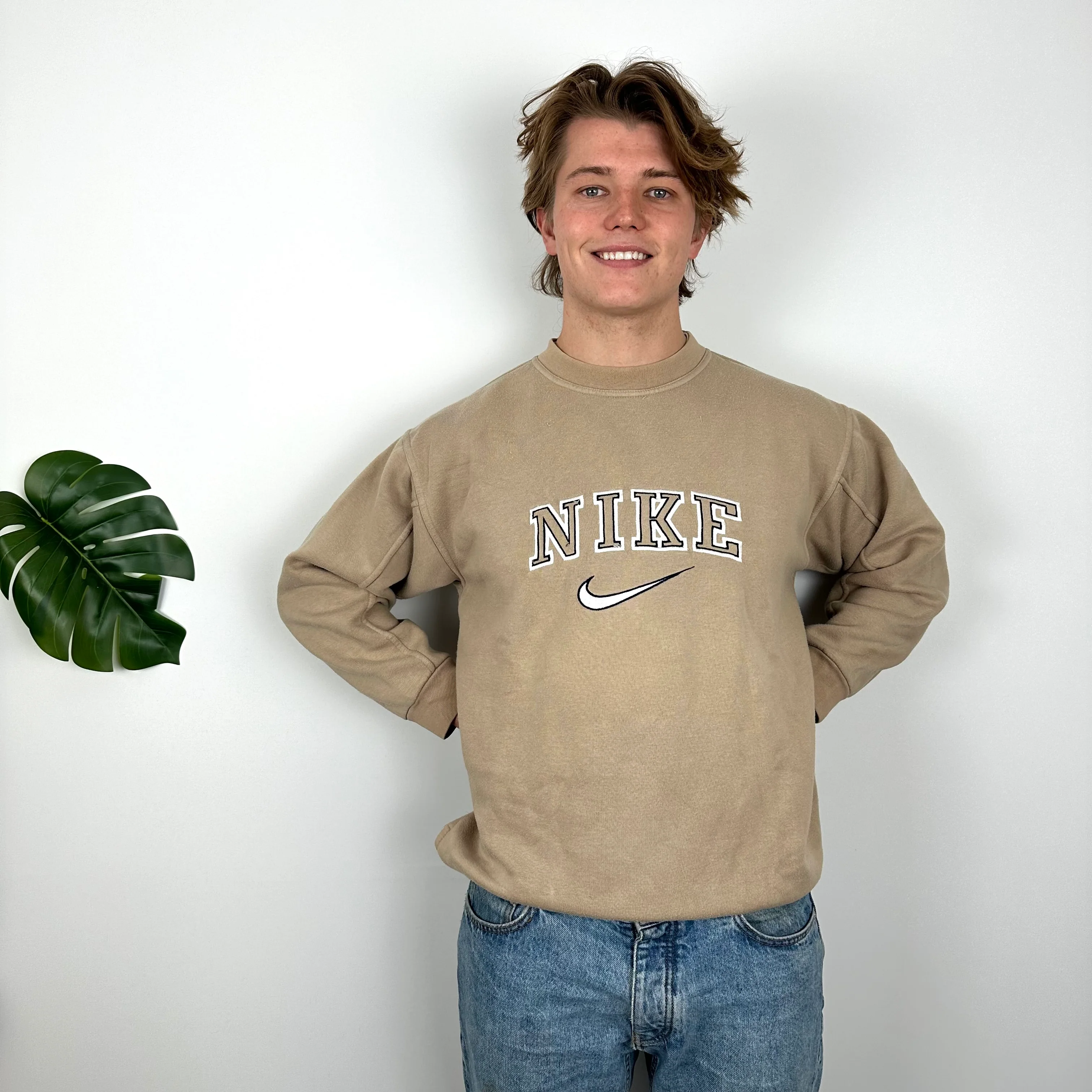 Nike Tan Brown Embroidered Spell Out Sweatshirt (M) - Image 3