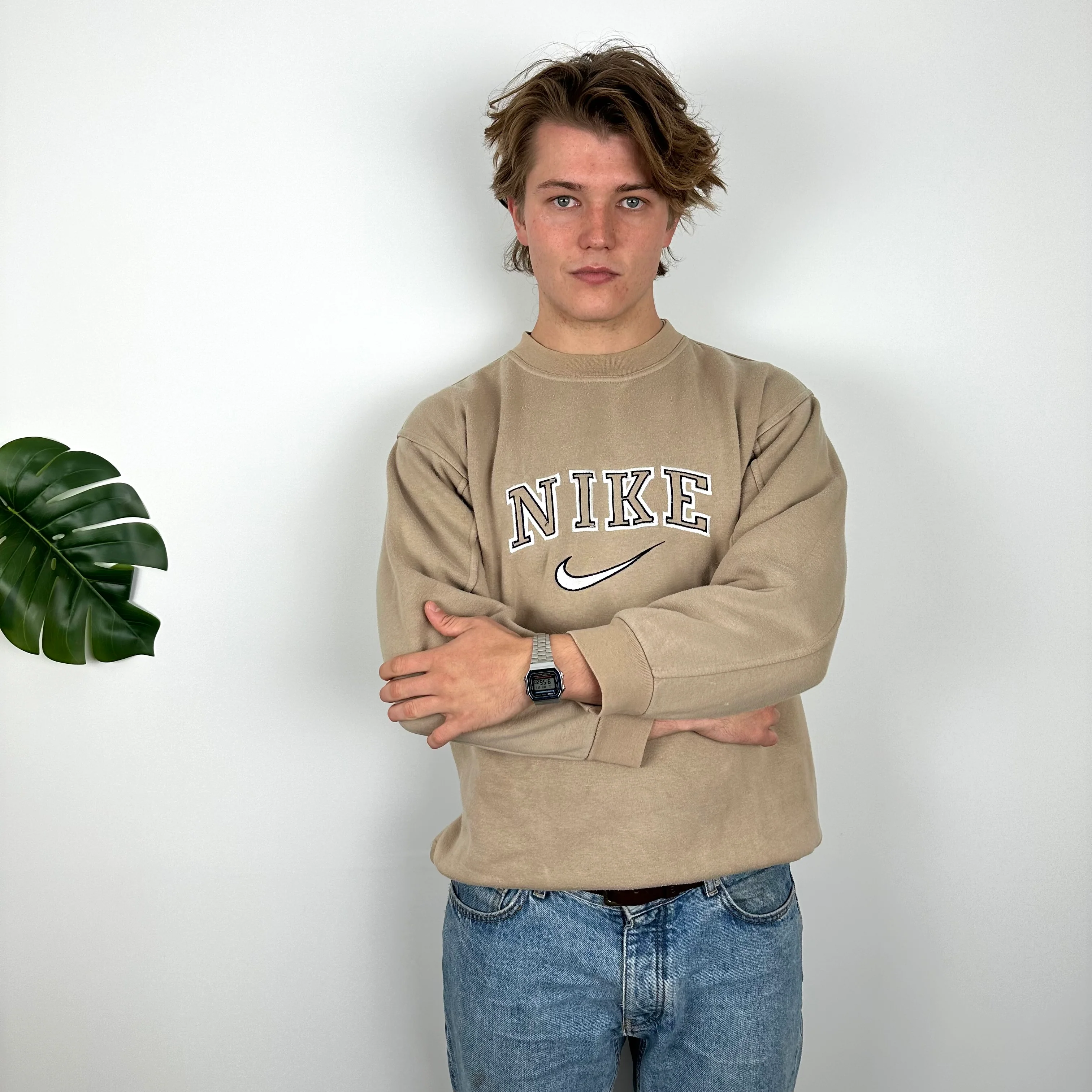 Nike Tan Brown Embroidered Spell Out Sweatshirt (M) - Image 4