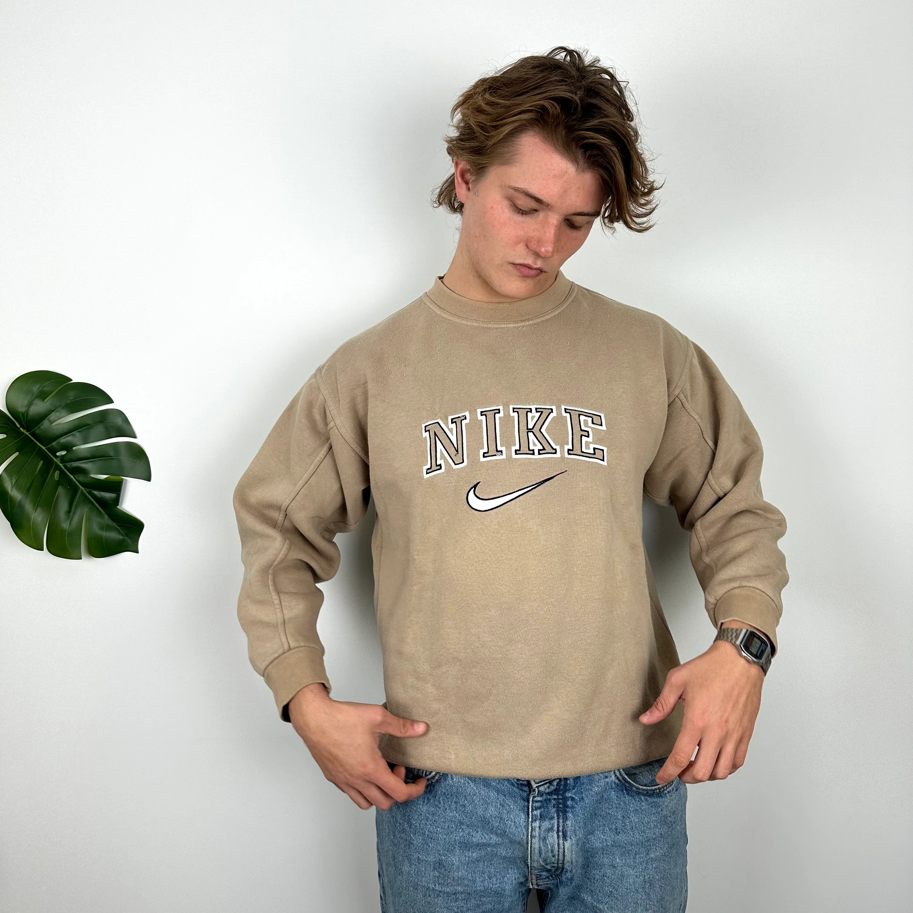 Nike Tan Brown Embroidered Spell Out Sweatshirt (M) - Image 7