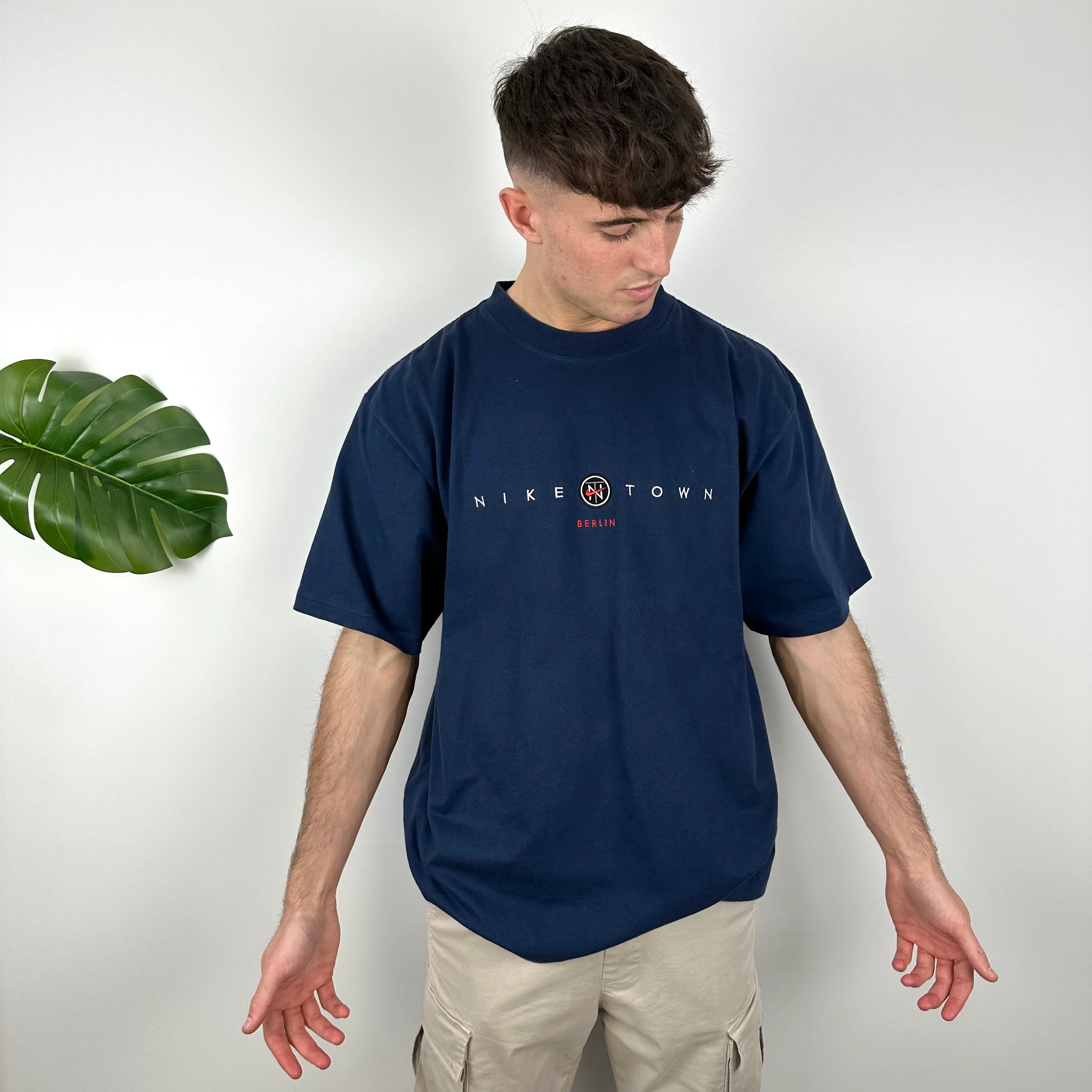 Nike Town Berlin Navy Embroidered Spell Out T Shirt (L) - Image 4