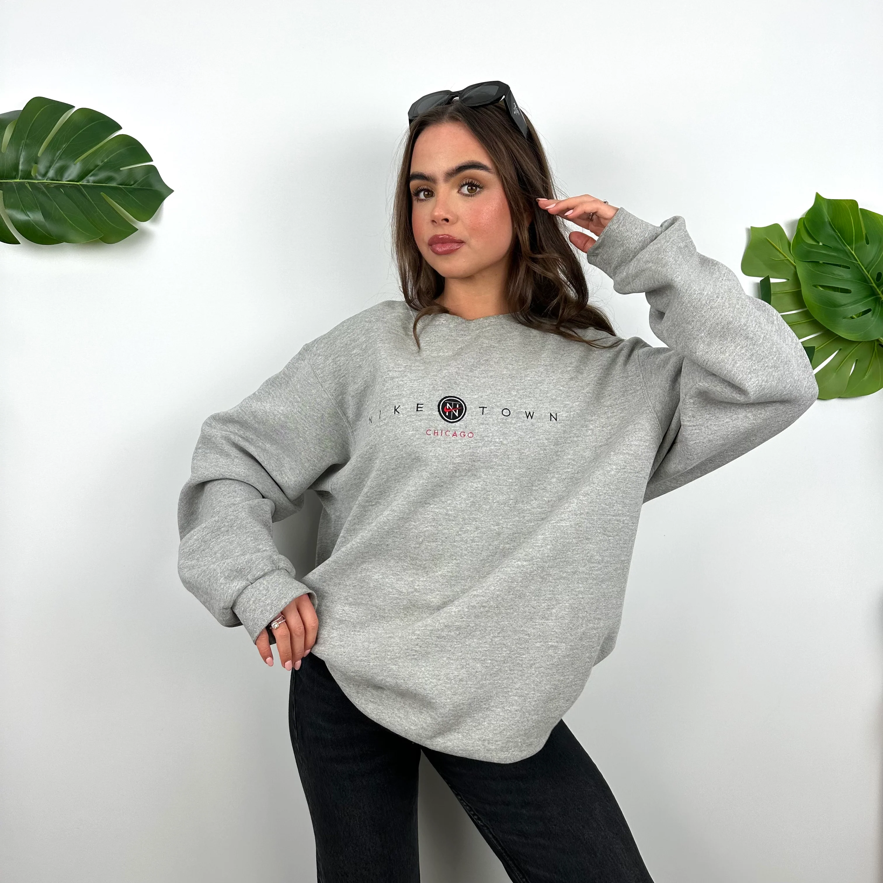 Nike Town Chicago Grey Embroidered Spell Out Sweatshirt (L) - Image 3