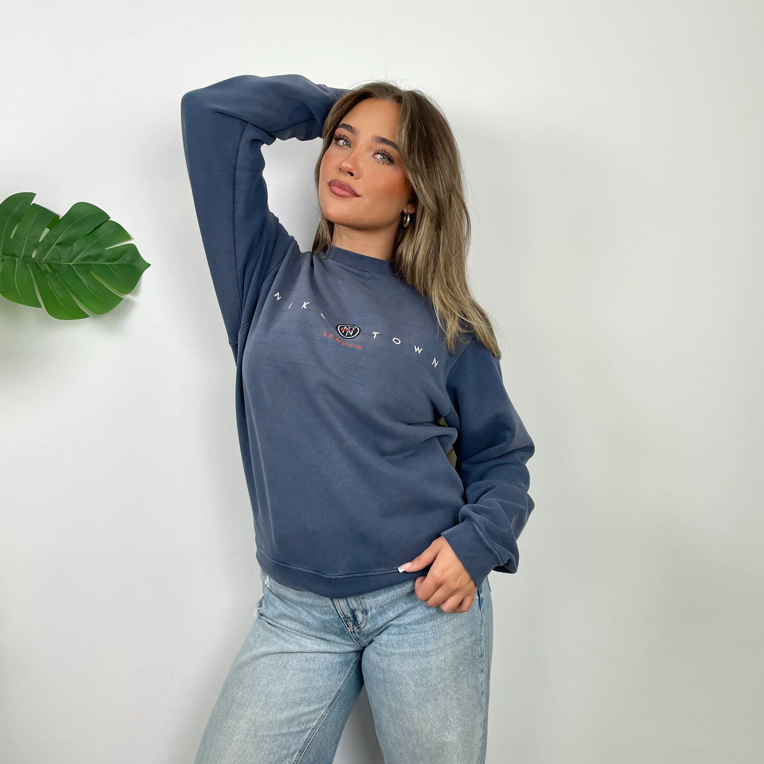 Nike Town London Blue Embroidered Spell Out Sweatshirt (S) - Image 5