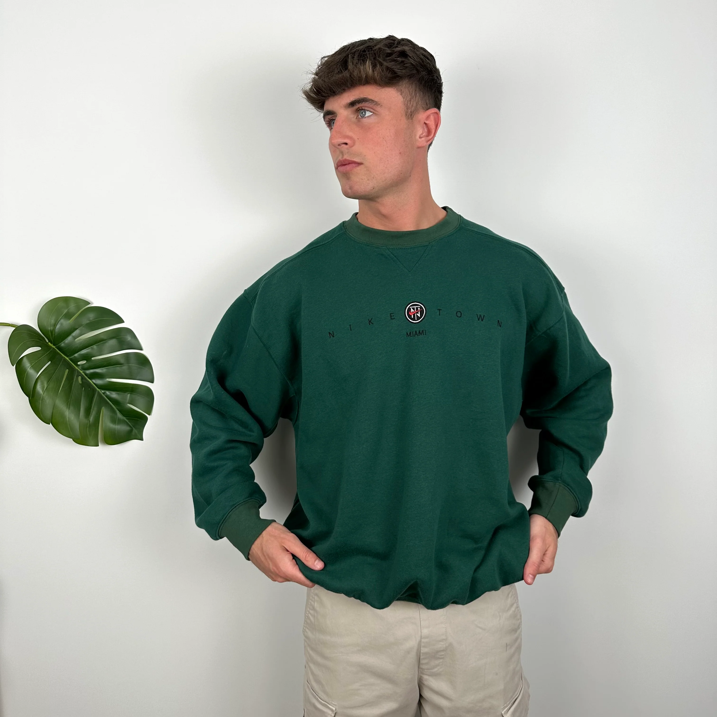 Nike Town Miami Green Embroidered Spell Out Sweatshirt (L) - Image 4