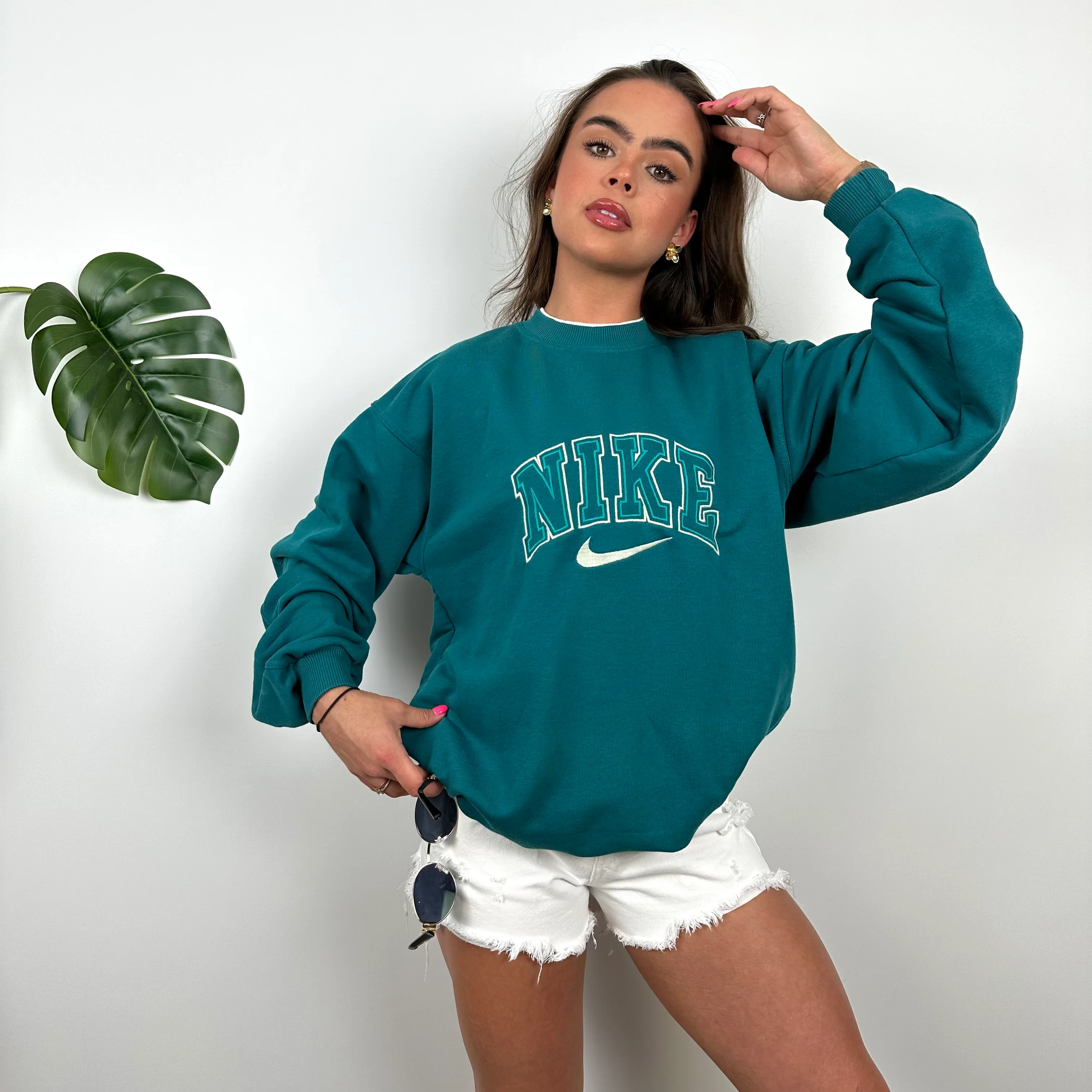 Nike Turquoise Embroidered Spell Out Sweatshirt (M) - Image 4