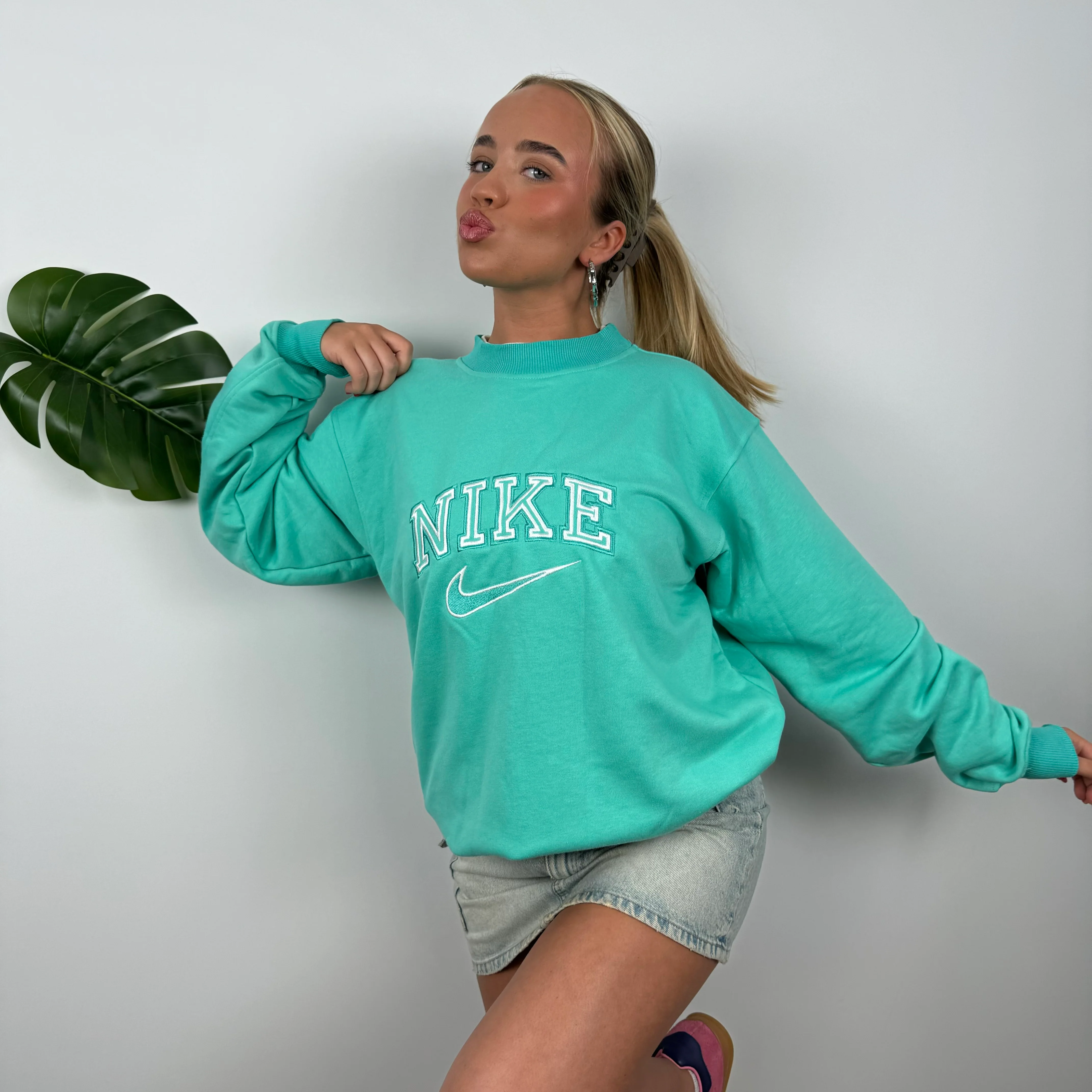 Nike Turquoise Embroidered Spell Out Sweatshirt (M) - Image 3