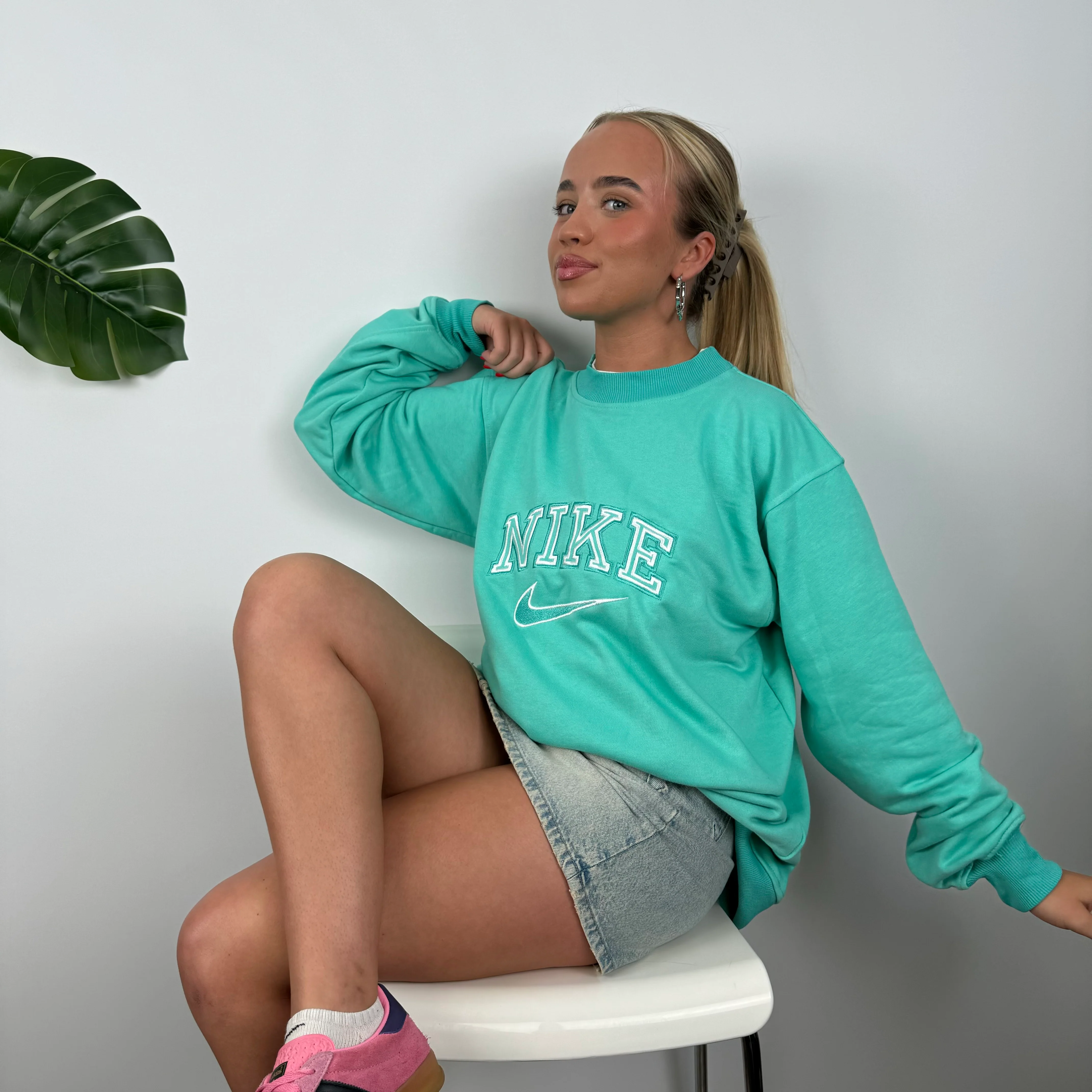 Nike Turquoise Embroidered Spell Out Sweatshirt (M) - Image 8