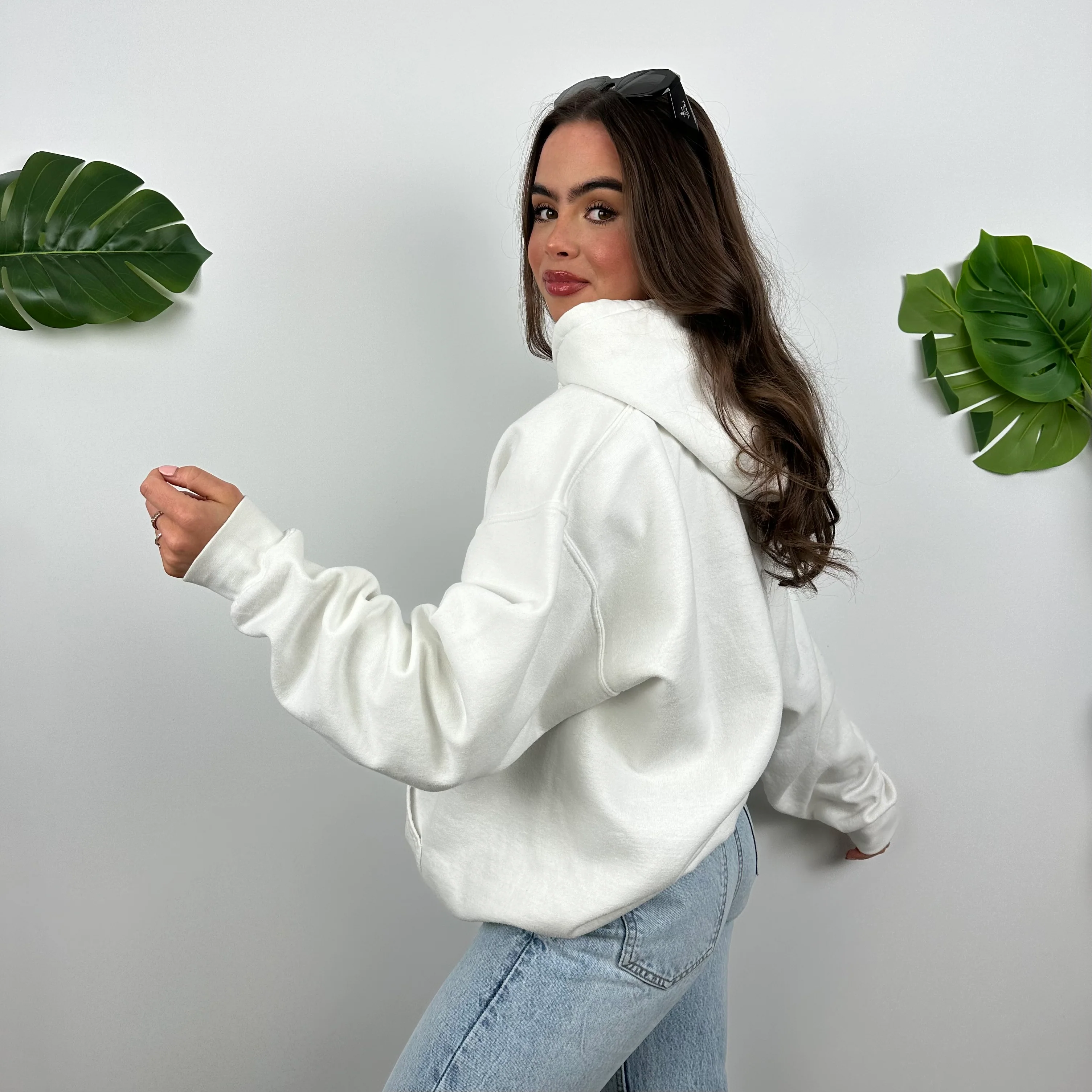 Nike White Embroidered Centre Swoosh Hoodie (M) - Image 6