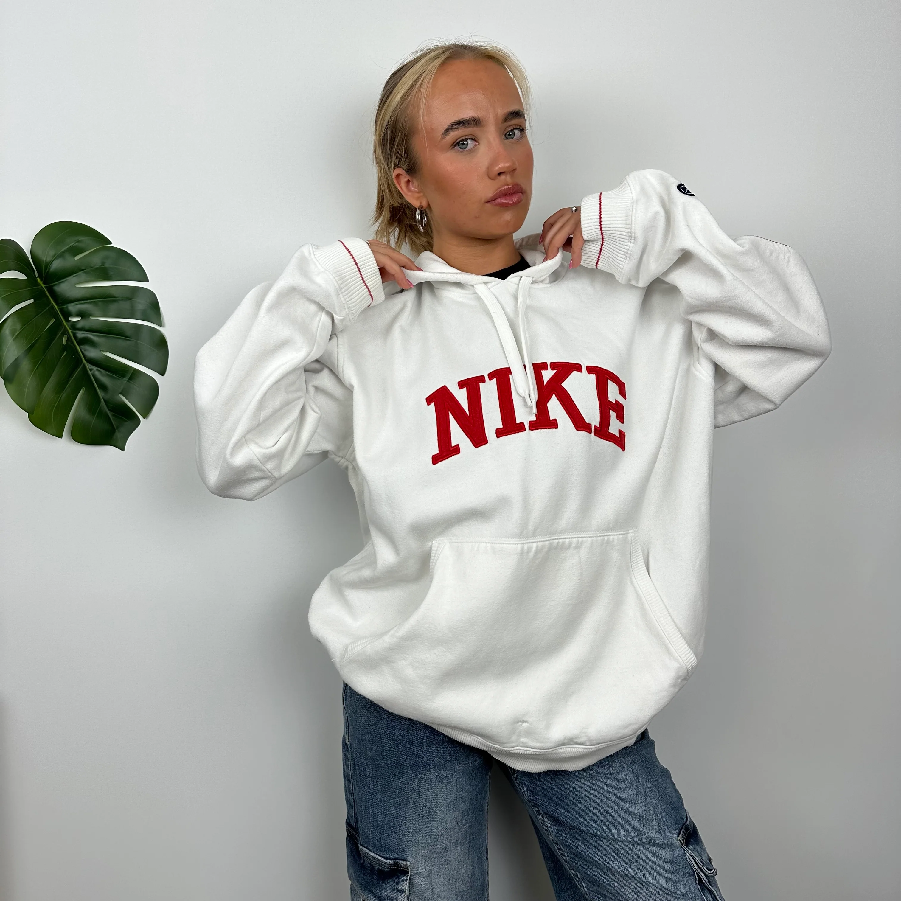 Nike White Embroidered Spell Out Hoodie (XL) - Image 3