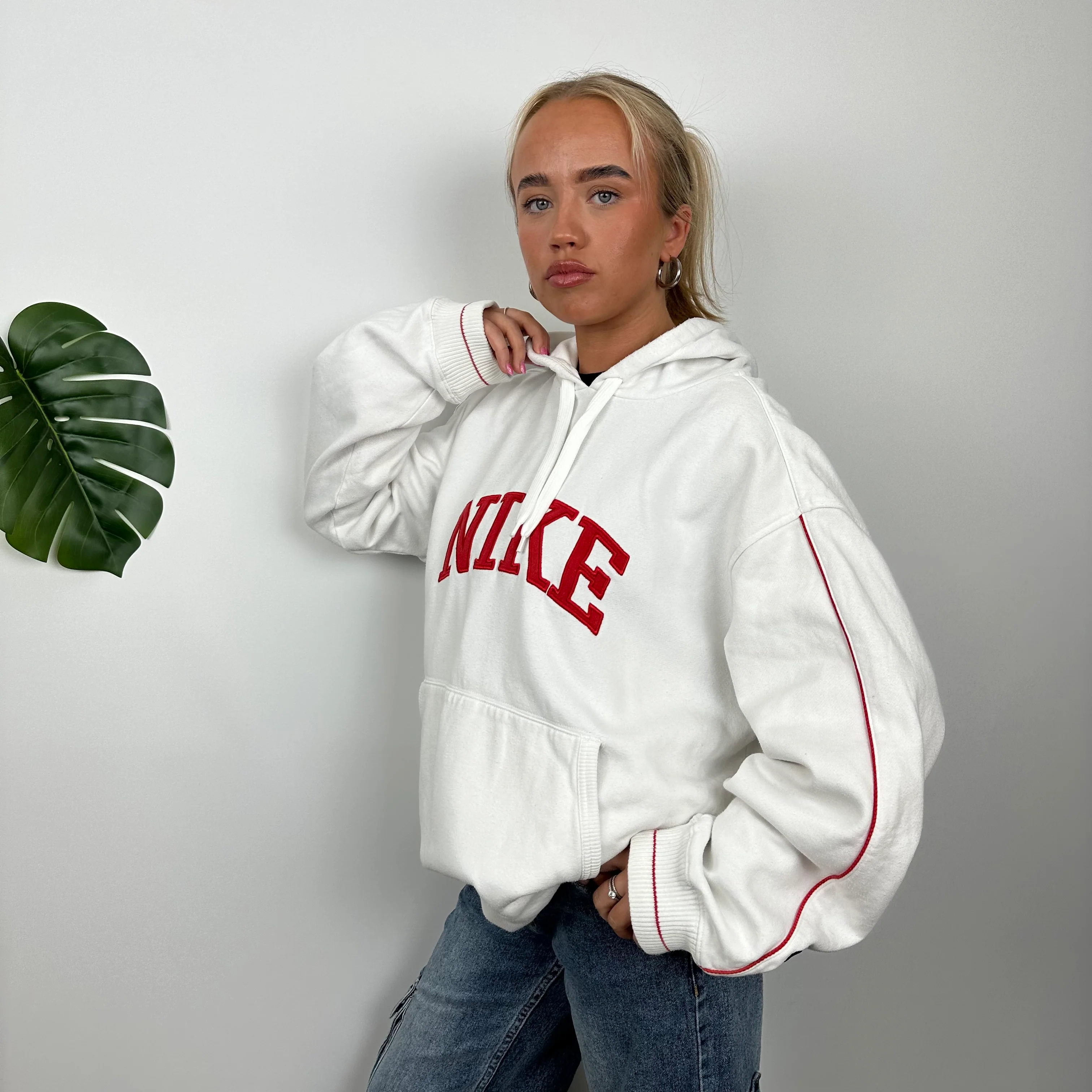 Nike White Embroidered Spell Out Hoodie (XL) - Image 5